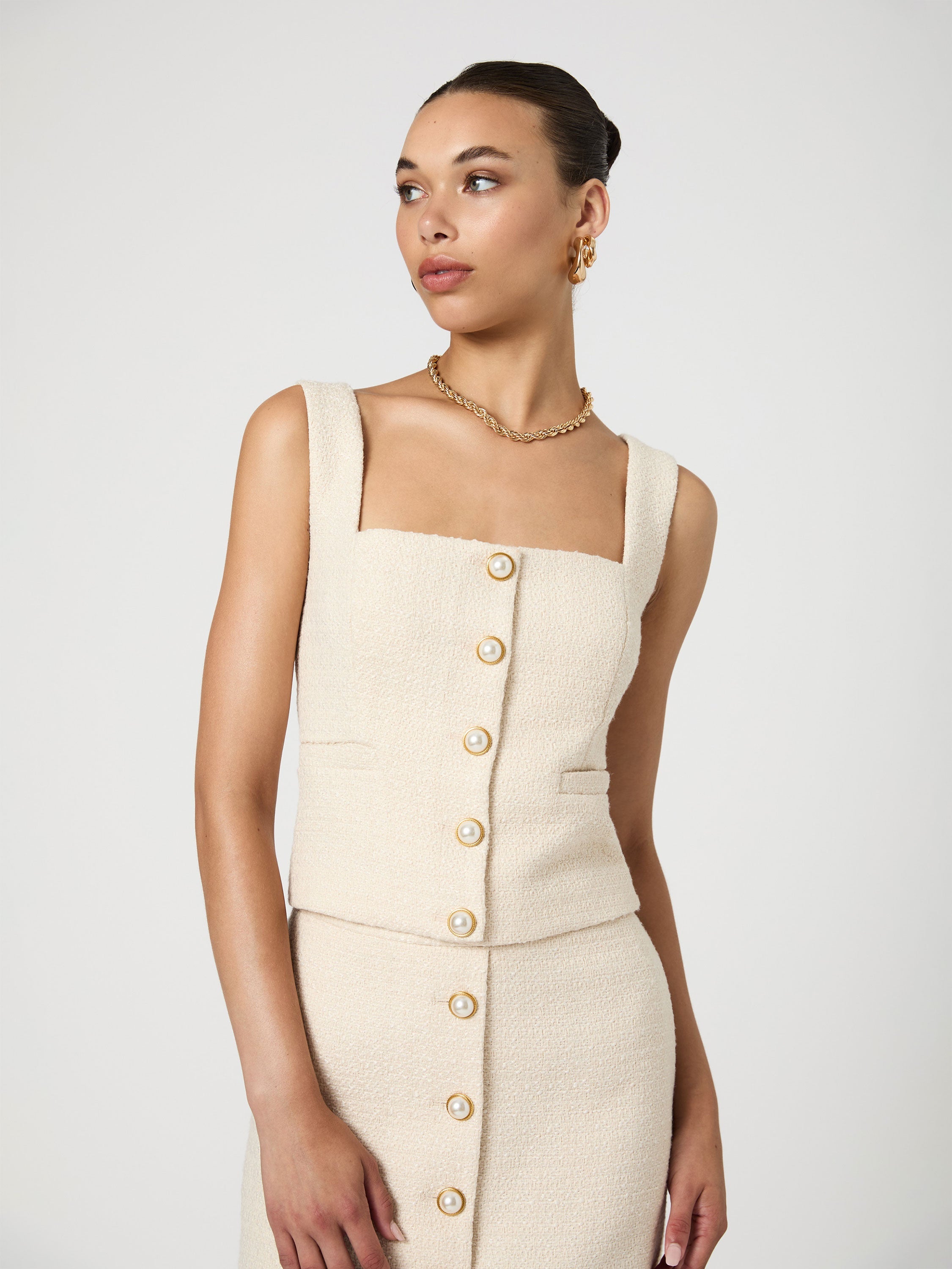Structured Tweed Button Front Top