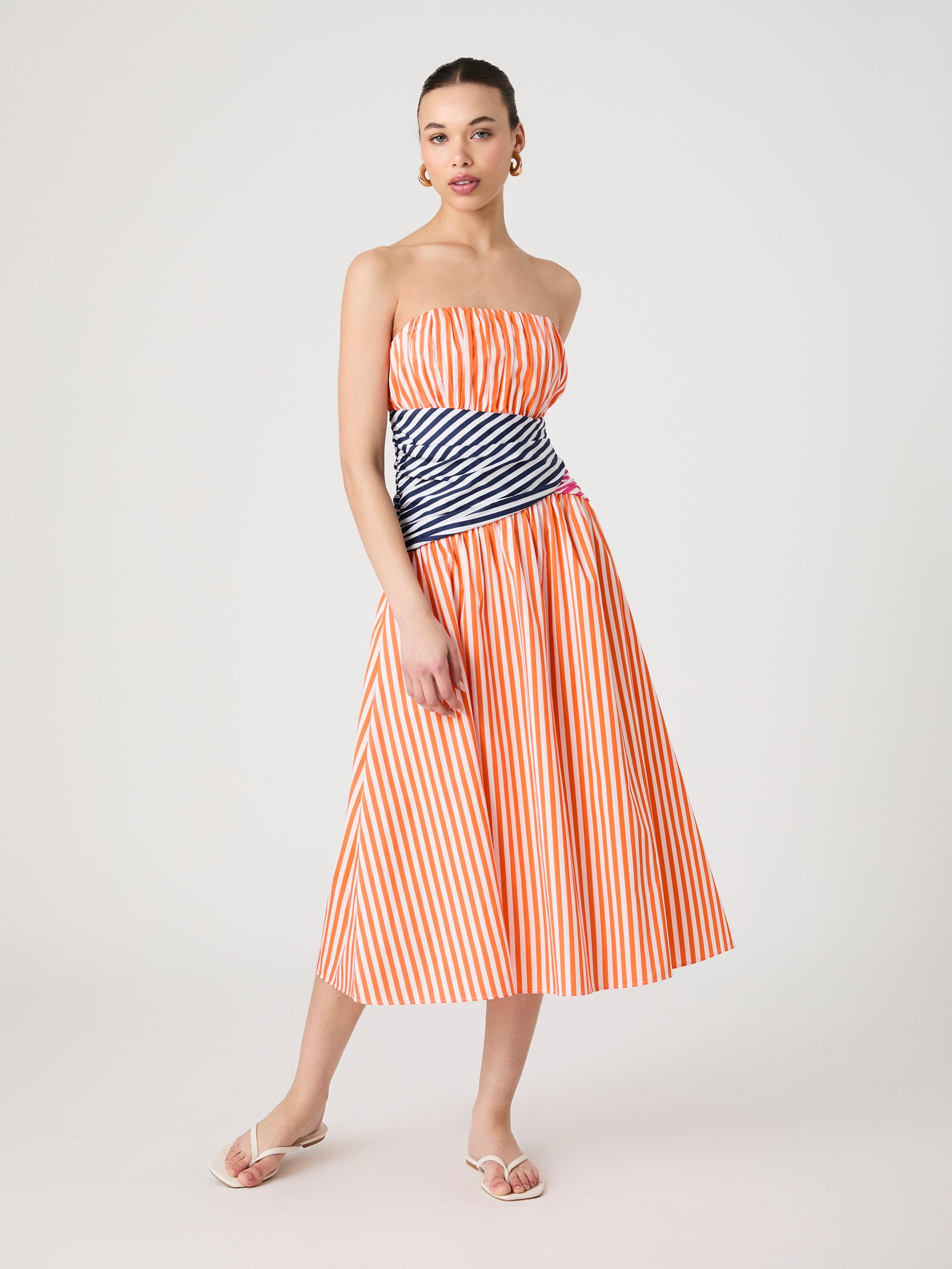 Alexis Stripe Strapless Midi Dress