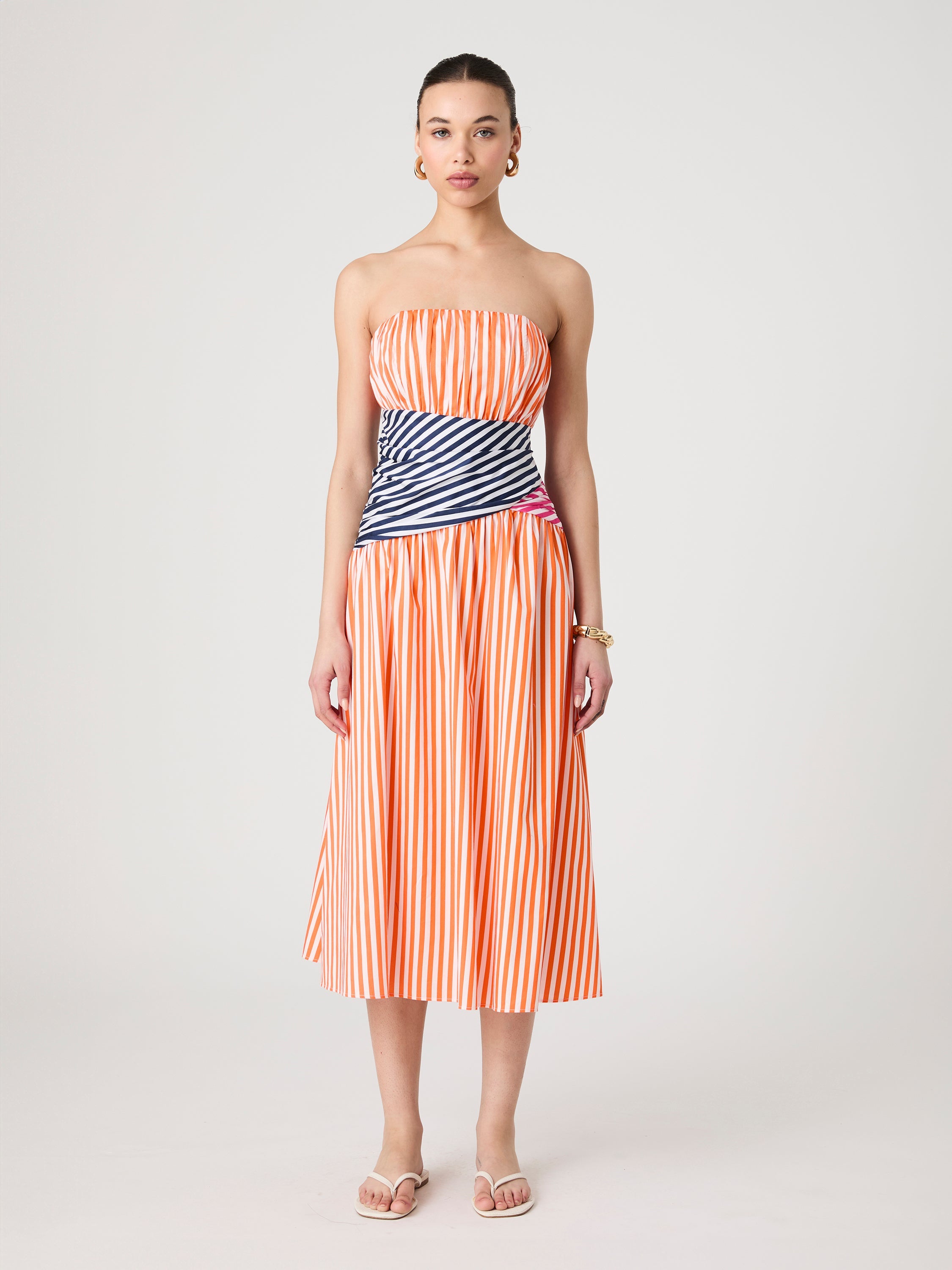 Alexis Stripe Strapless Midi Dress