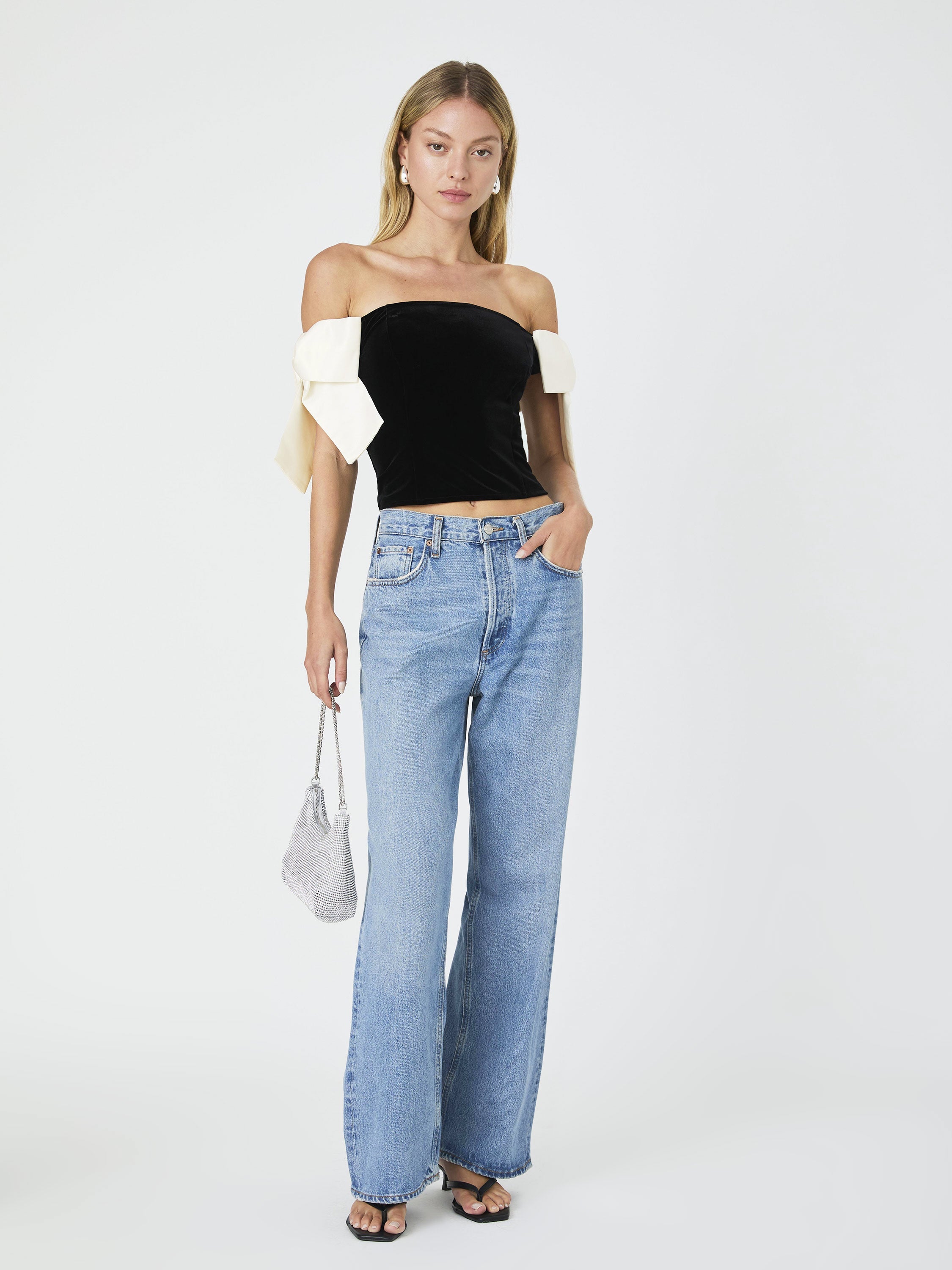 Velvet Satin Bow Strapless Top