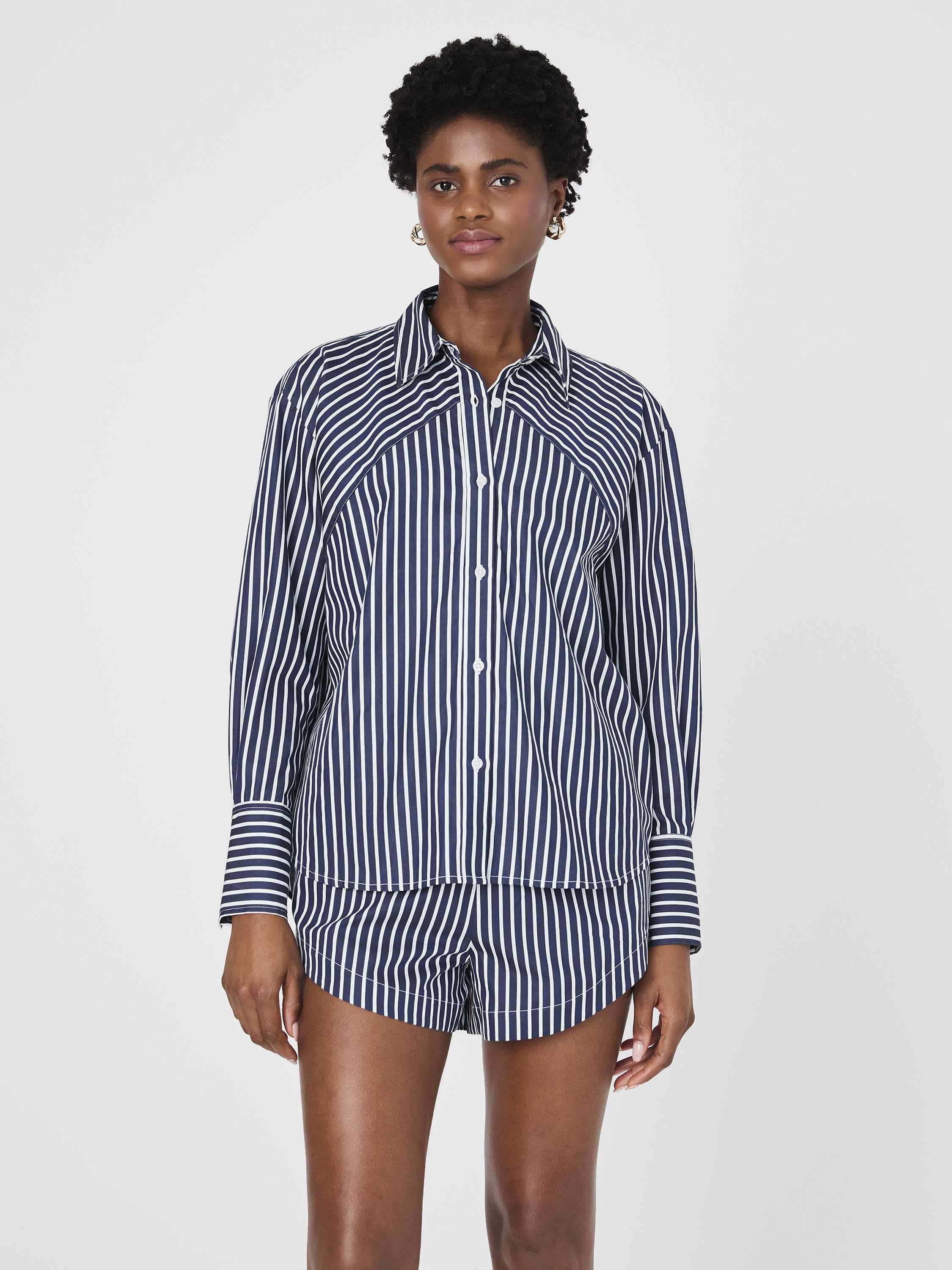 Alexis Cotton Angled Yoke Striped Shirt