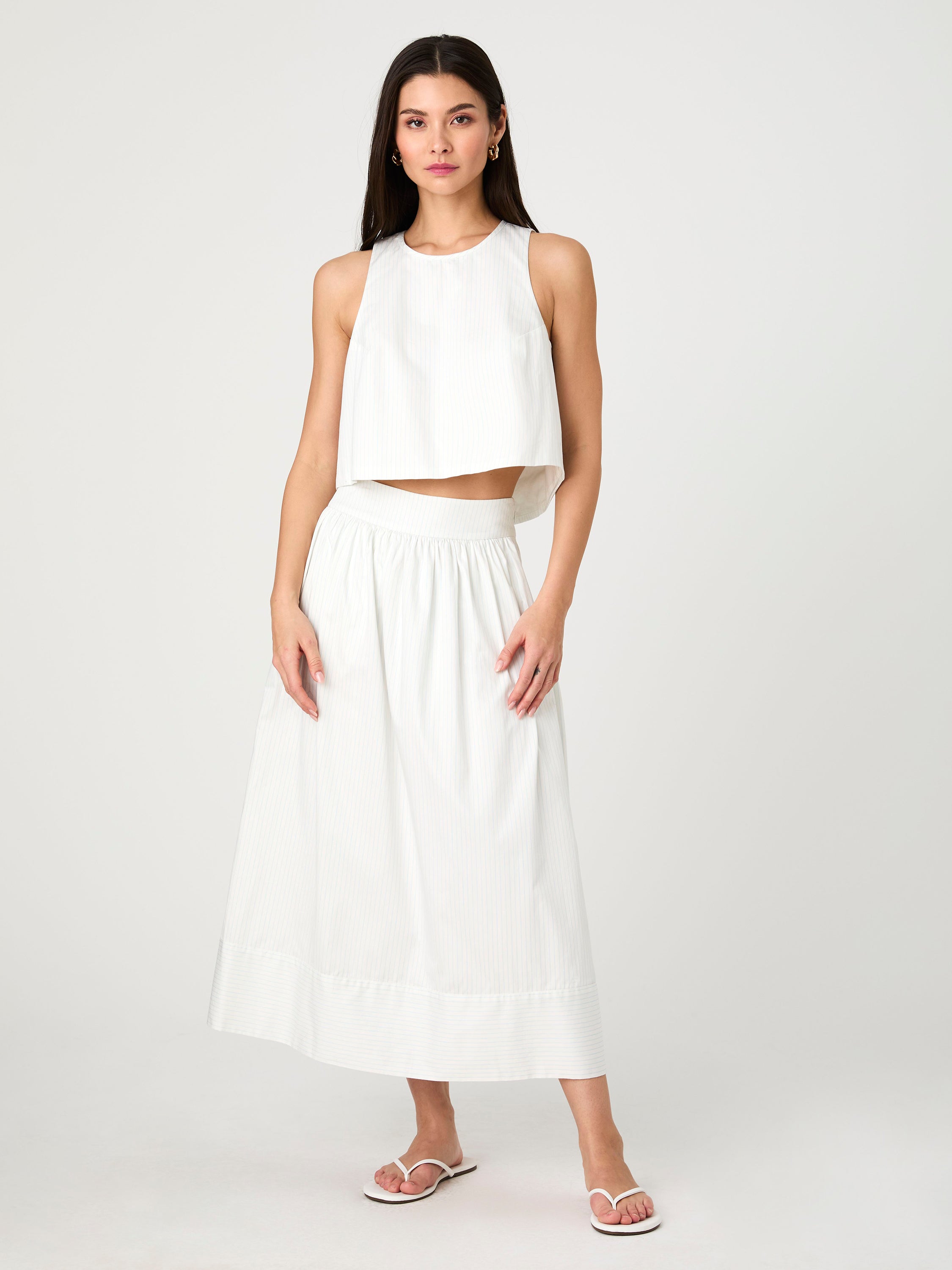 Pinstripe Poplin Midi Skirt