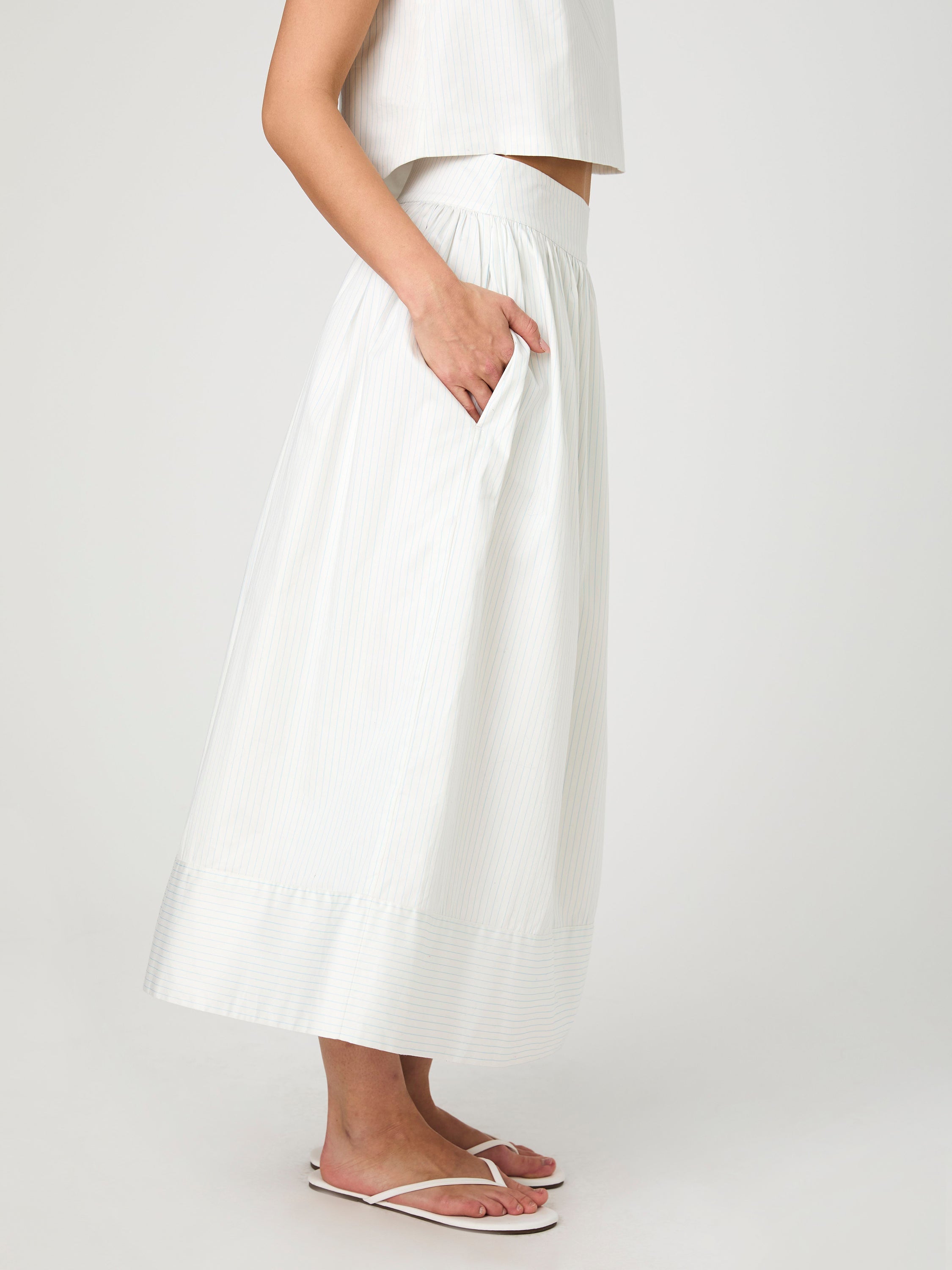 Pinstripe Poplin Midi Skirt