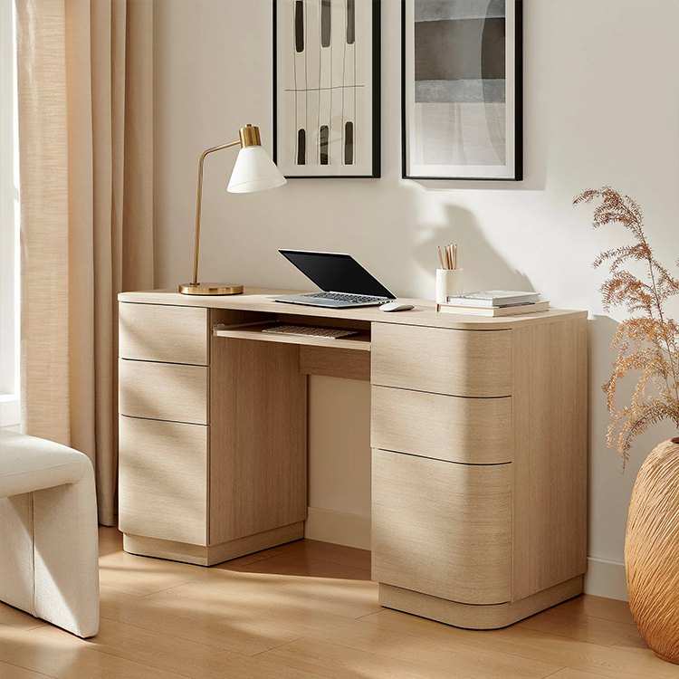 Mir Curved Office Desk, Light Oak