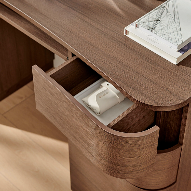 Mir Curved Office Desk, Brown Oak