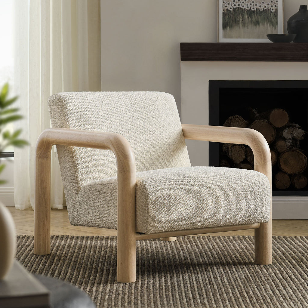 Serene Boucle Accent Chair in Cream Oak
