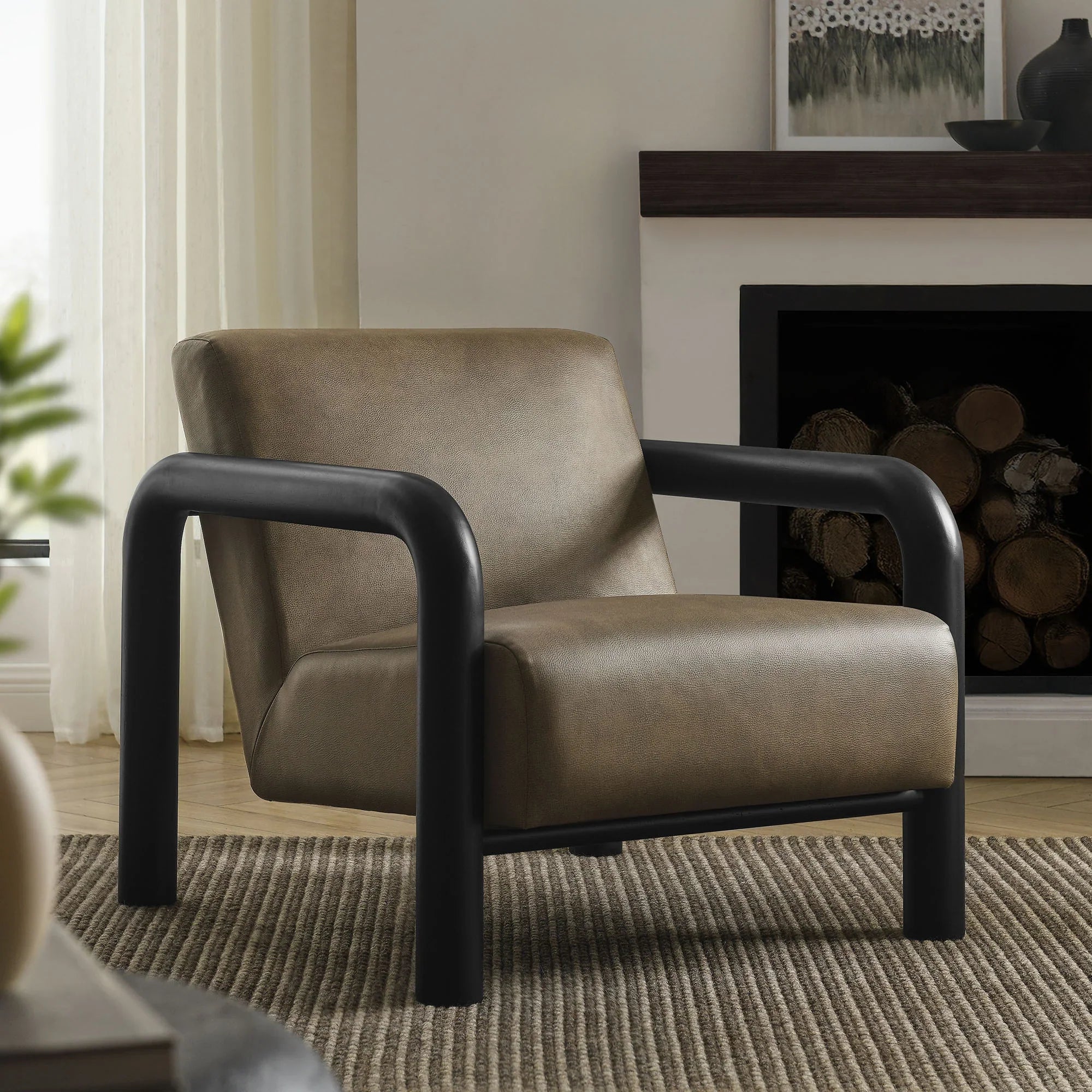 Serene Vegan Leather Accent Chair in Mushroom Black