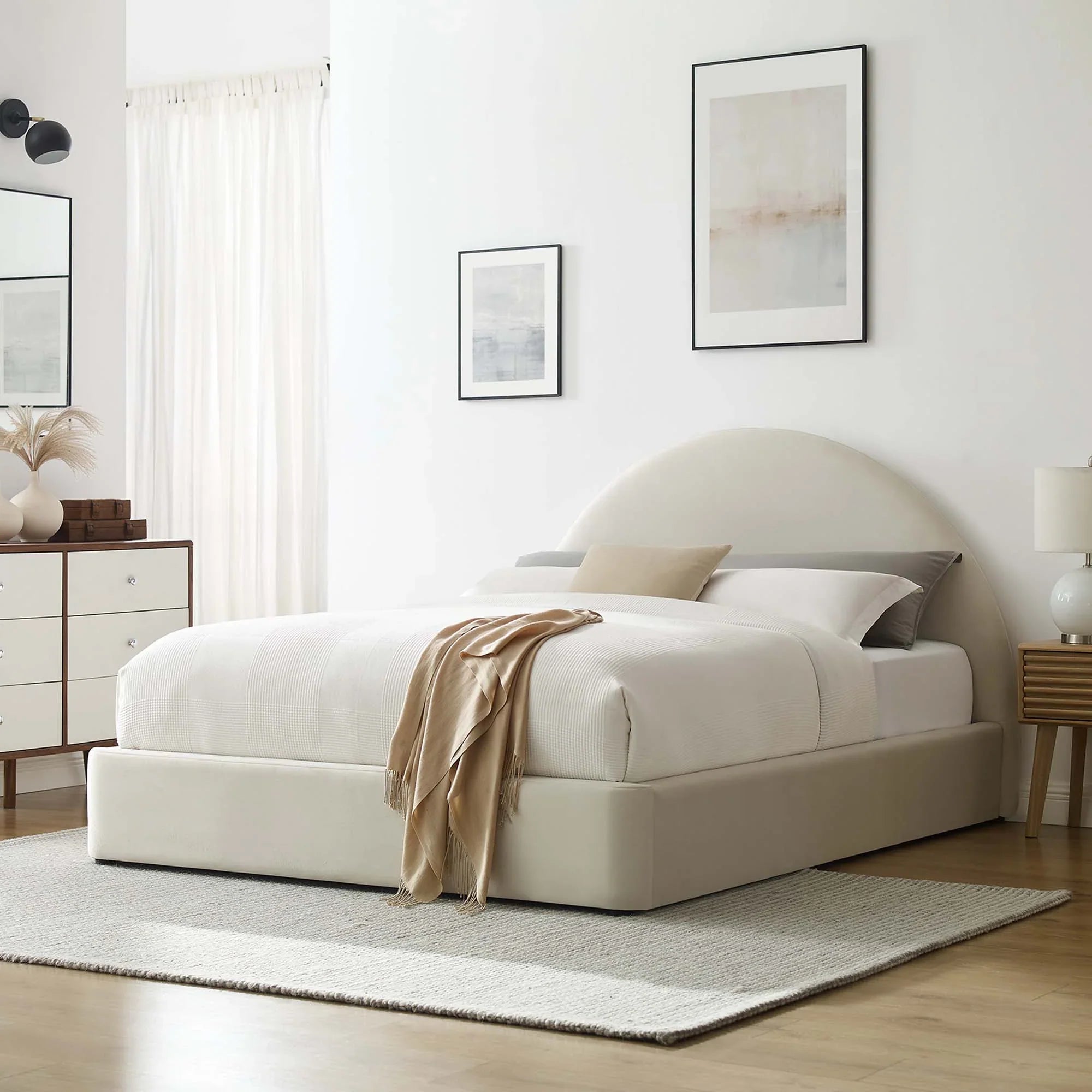 Resorts Velvet Queen Bed, Cream