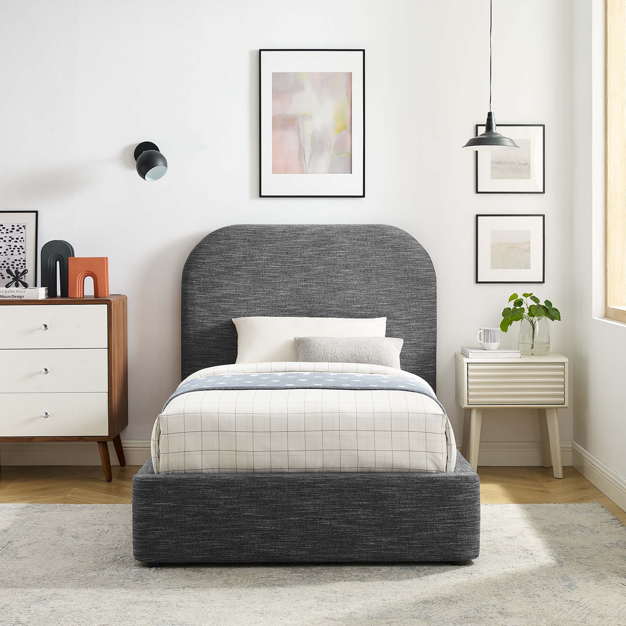 Heather Upholstered Twin Bed, Slate