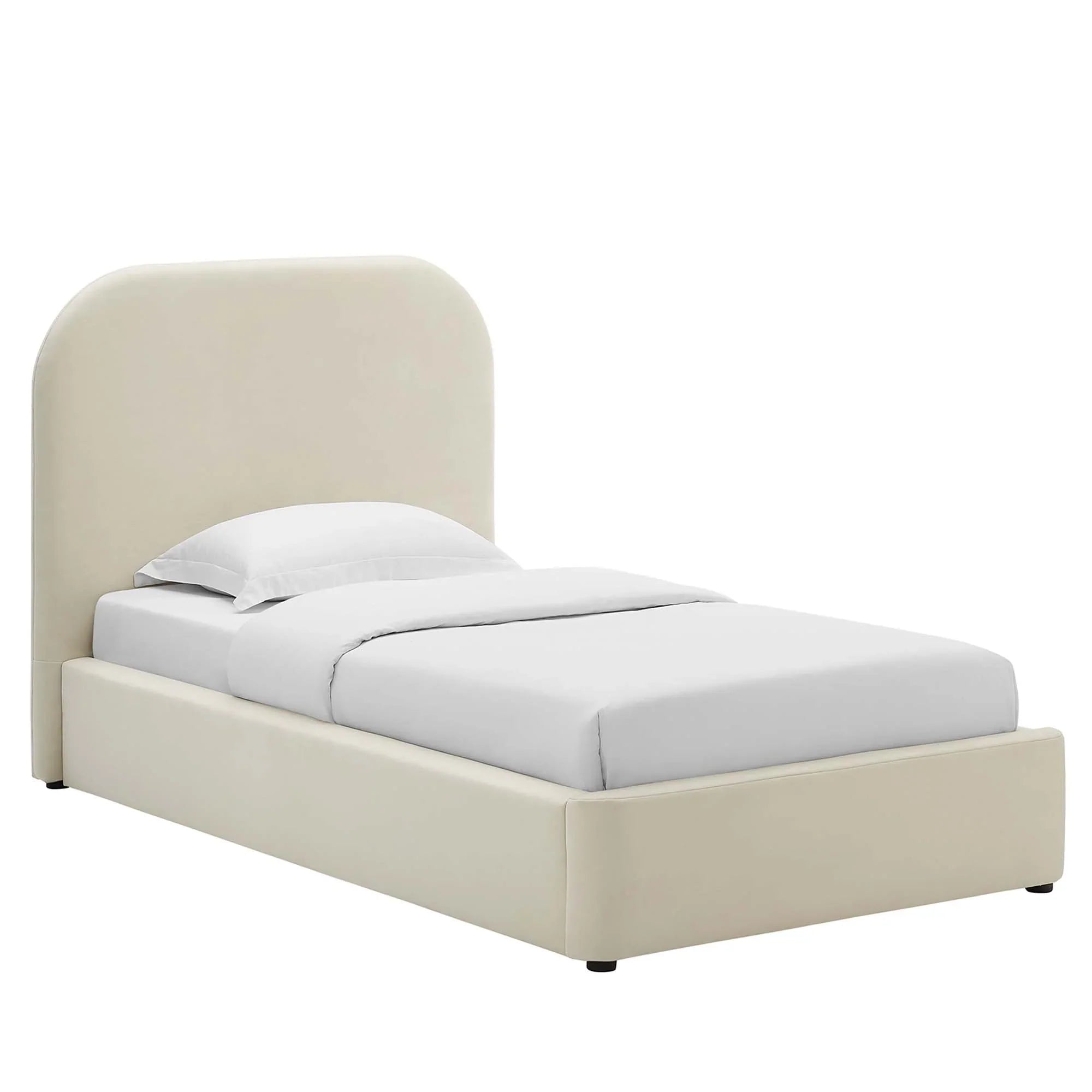 Heather Velvet Twin Bed, Cream