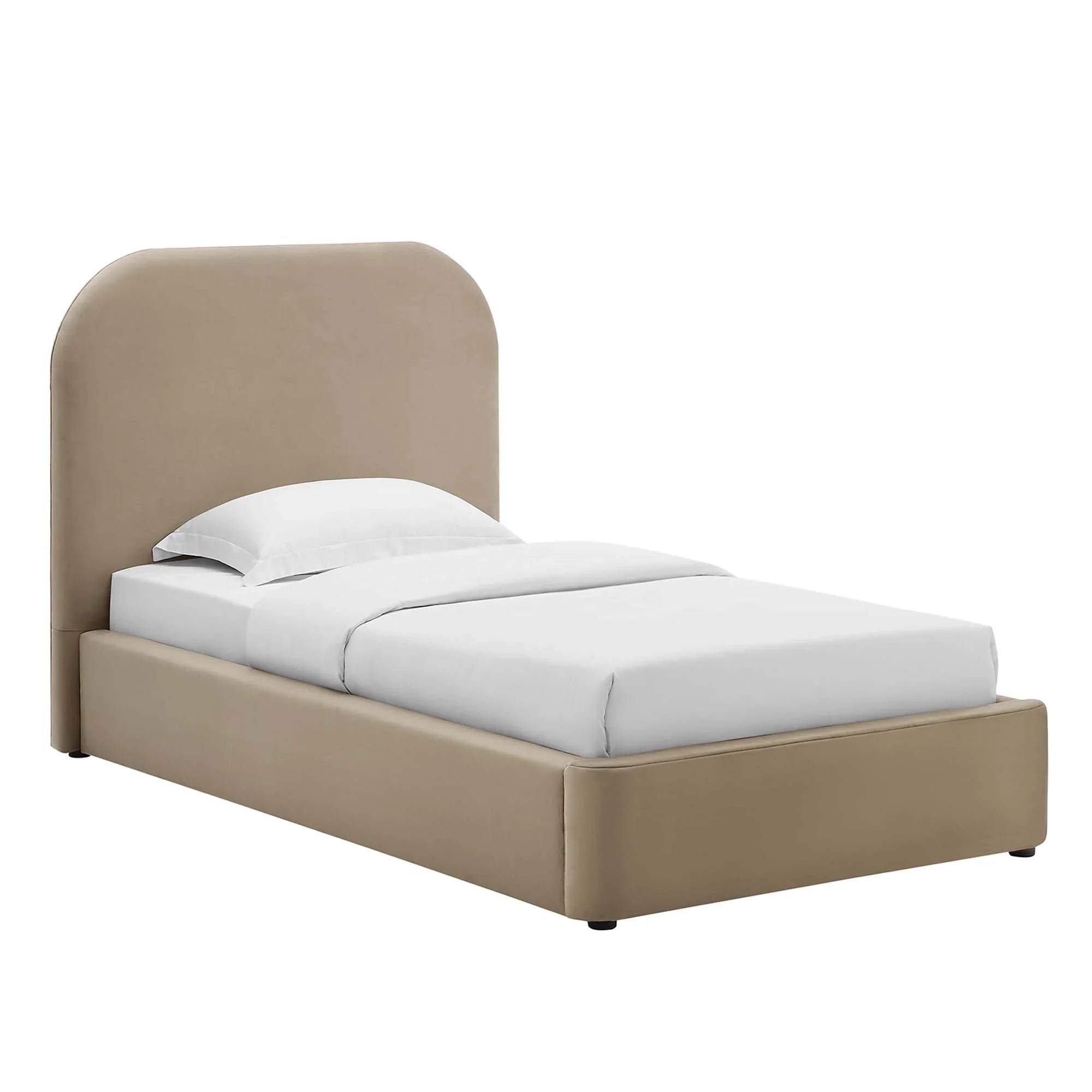 Heather Velvet Twin Bed, Taupe