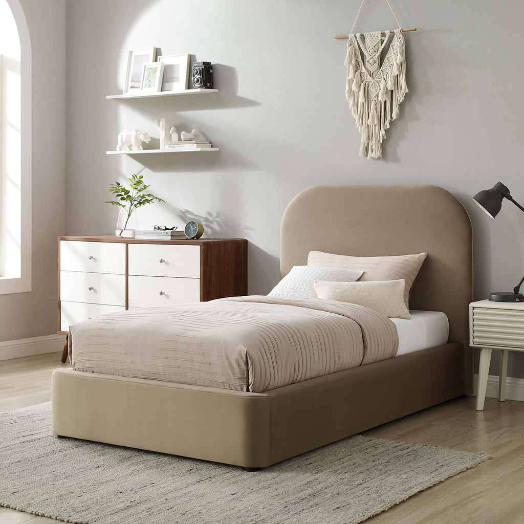Heather Velvet Twin Bed, Taupe