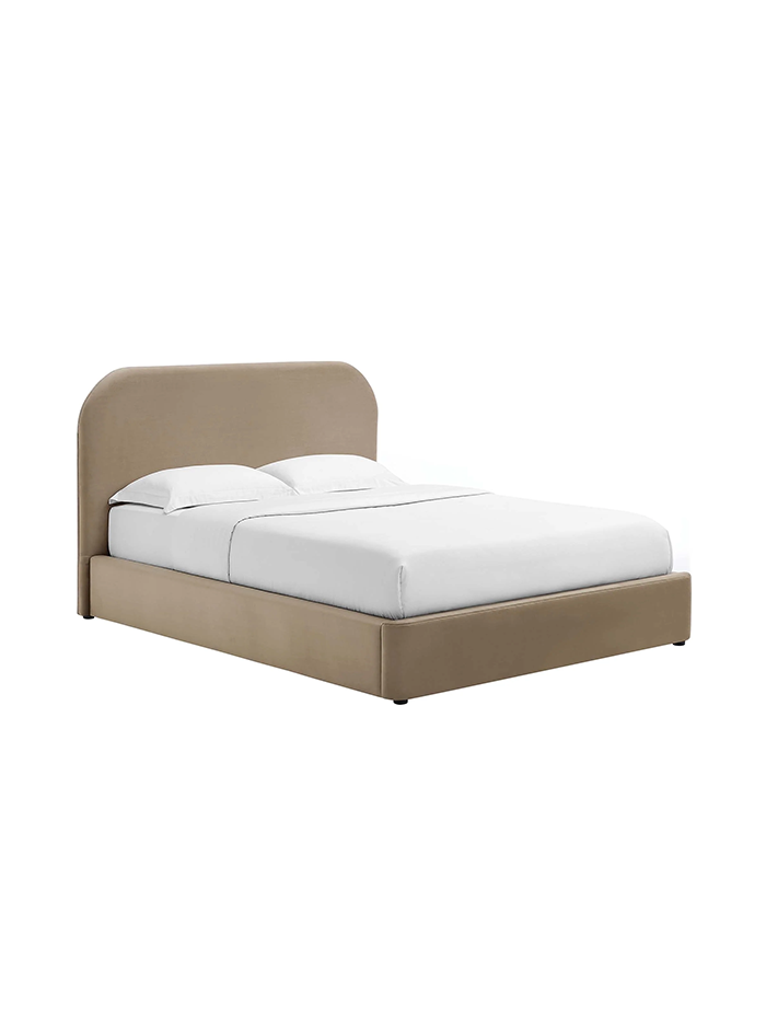 Heather Velvet Full Bed, Taupe