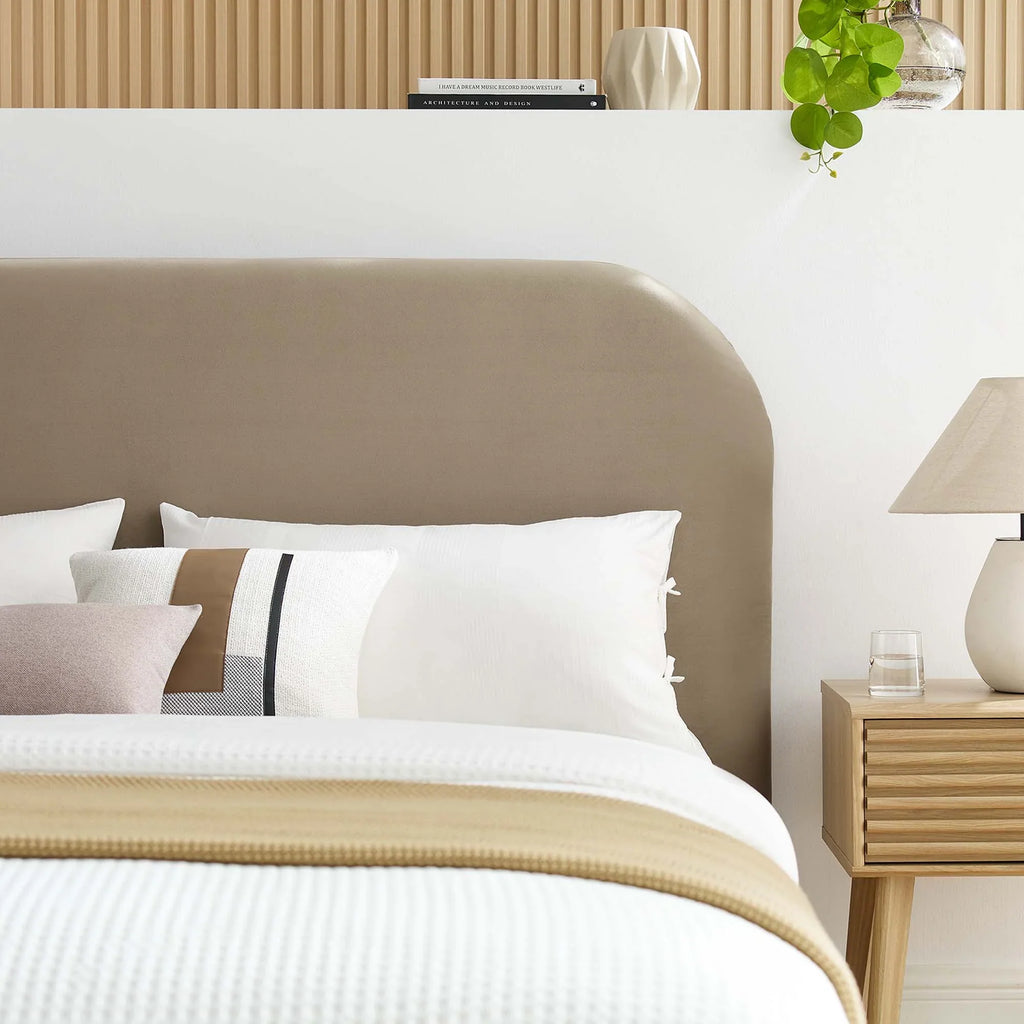 Heather Velvet Full Bed, Taupe