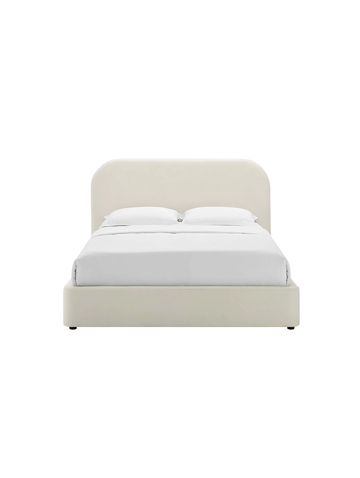 Heather Velvet Queen Bed, Cream