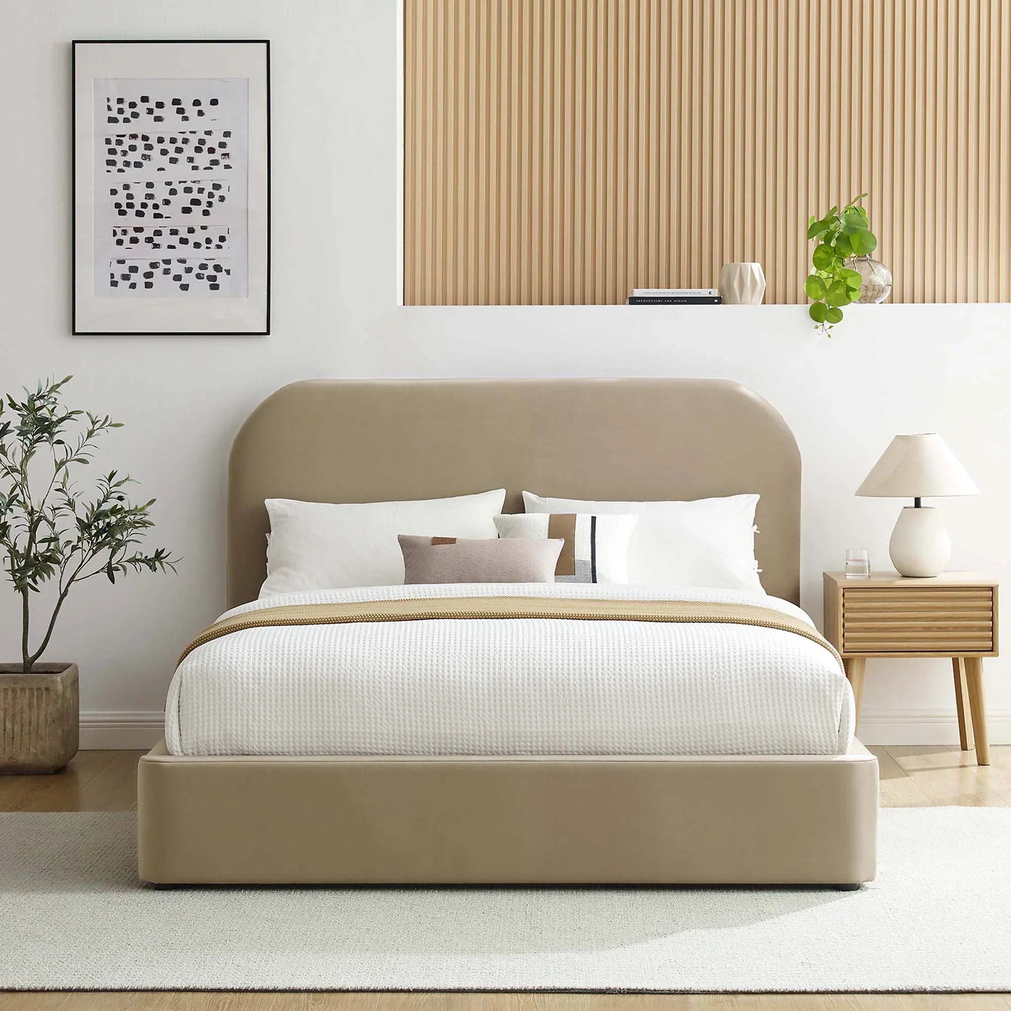 Heather Velvet Queen Bed, Taupe