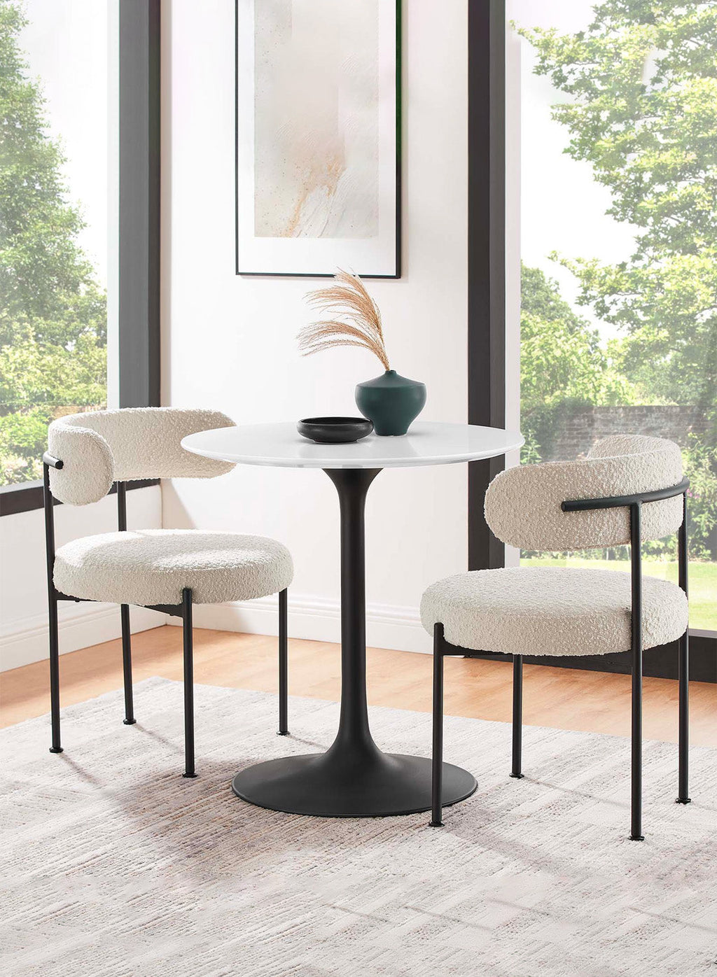 Lily 28 Round White Dining Table, black base