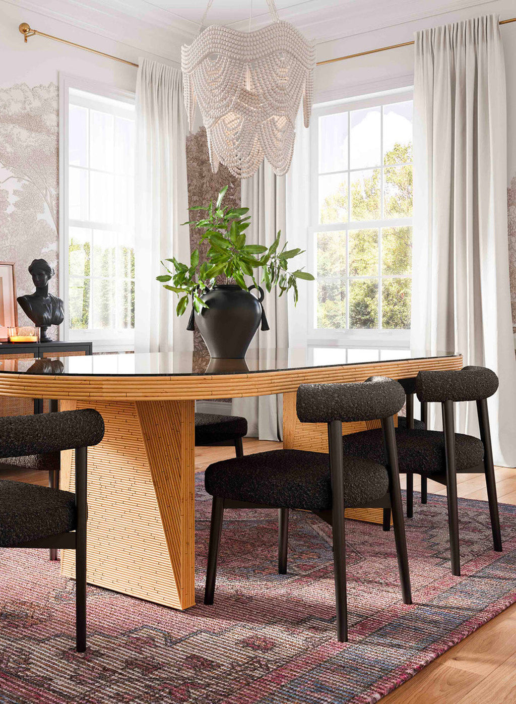 Almond Boucle Side Chair, Black