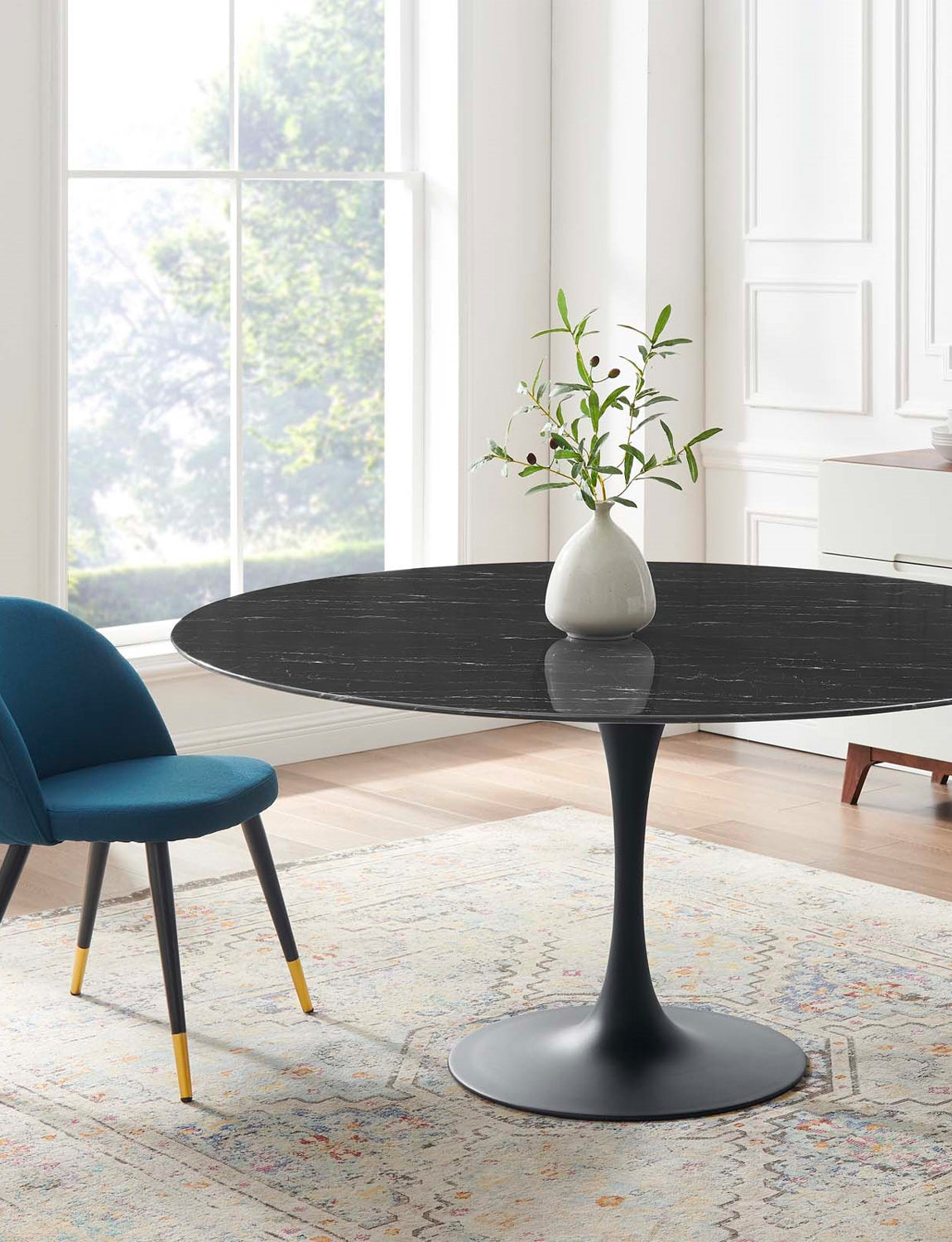 Lily Round Black Marble 36 Dining Table, black base