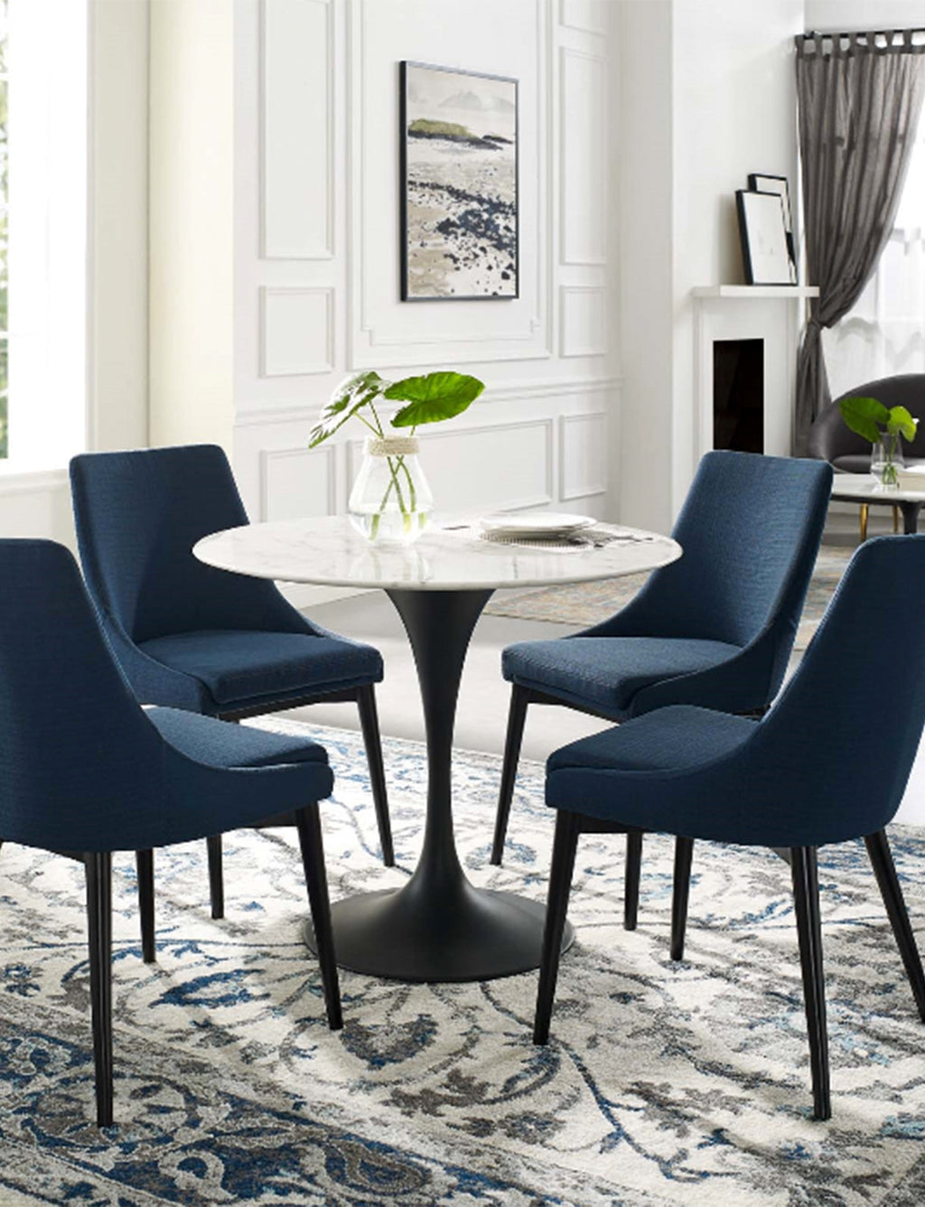 Lily Round Marble 60 Dining Table, black base