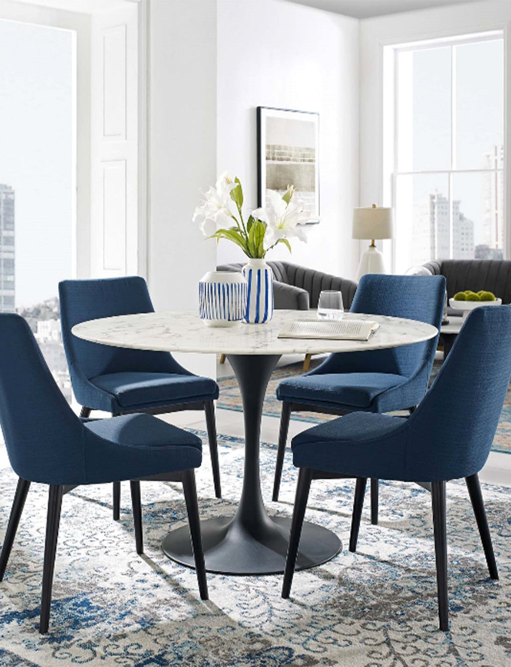 Lily Round Marble 54 Dining Table, black base