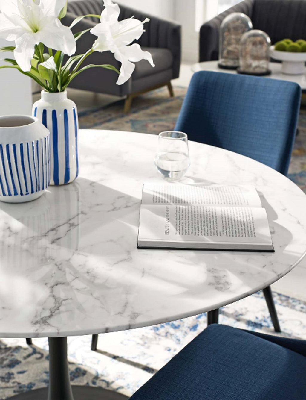 Lily Round Marble 40 Dining Table, black base