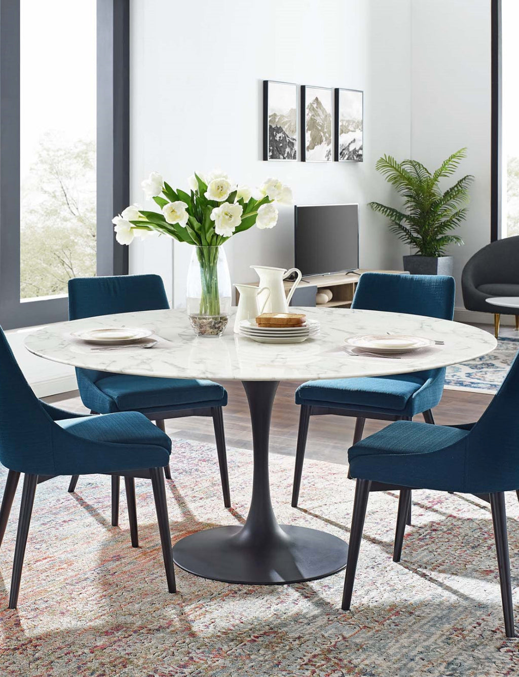 Lily Round Marble 36 Dining Table, black base