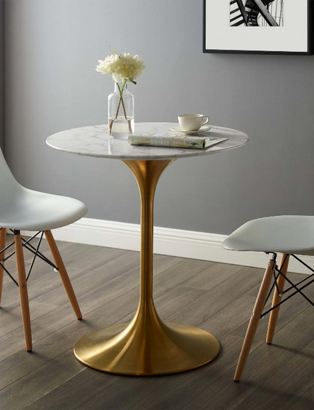 Lily Round Marble 36 Dining Table, gold base