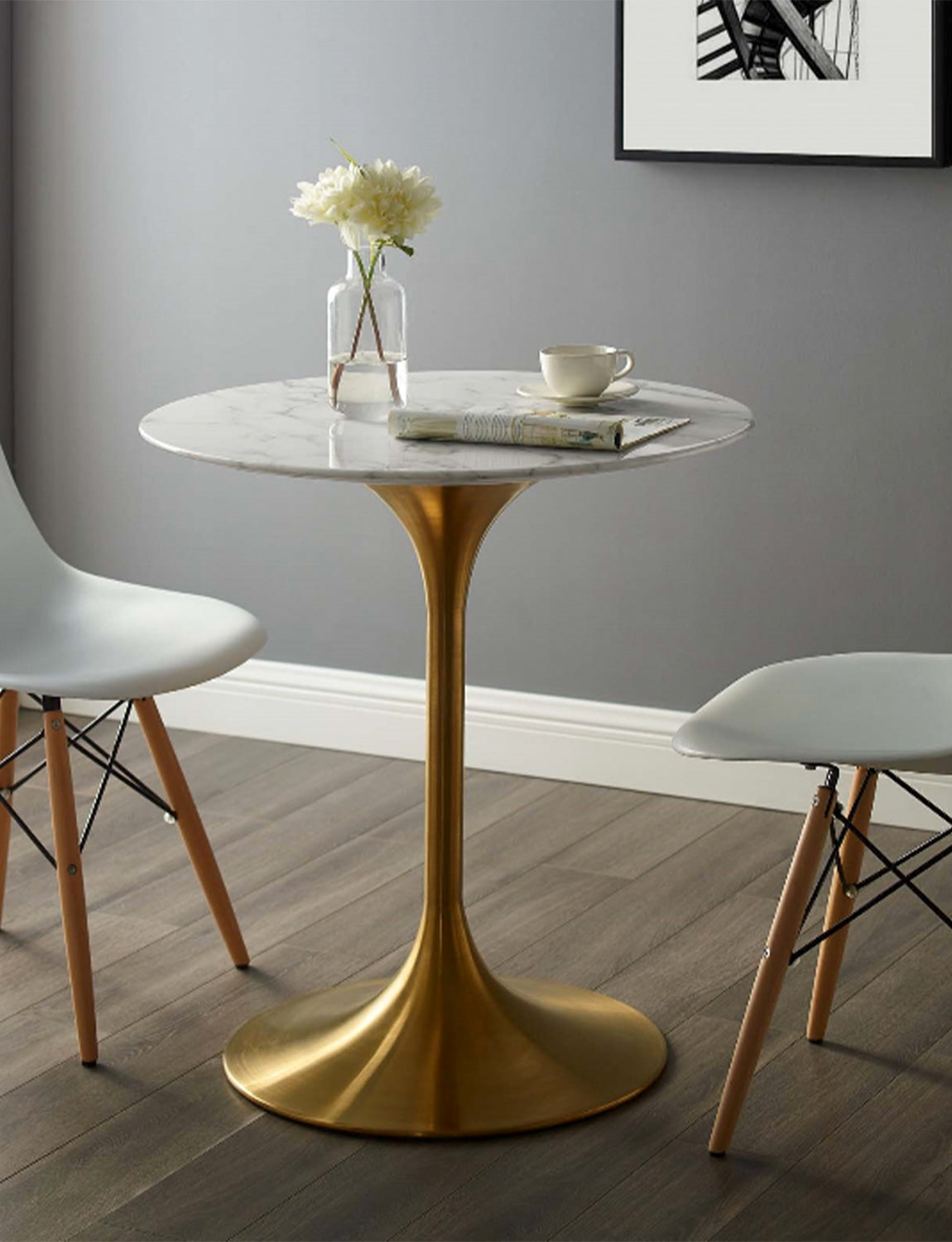 Lily Round Marble 28 Dining Table, gold base