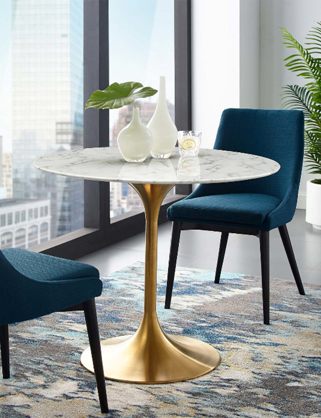 Lily Round Marble 60 Dining Table, gold base