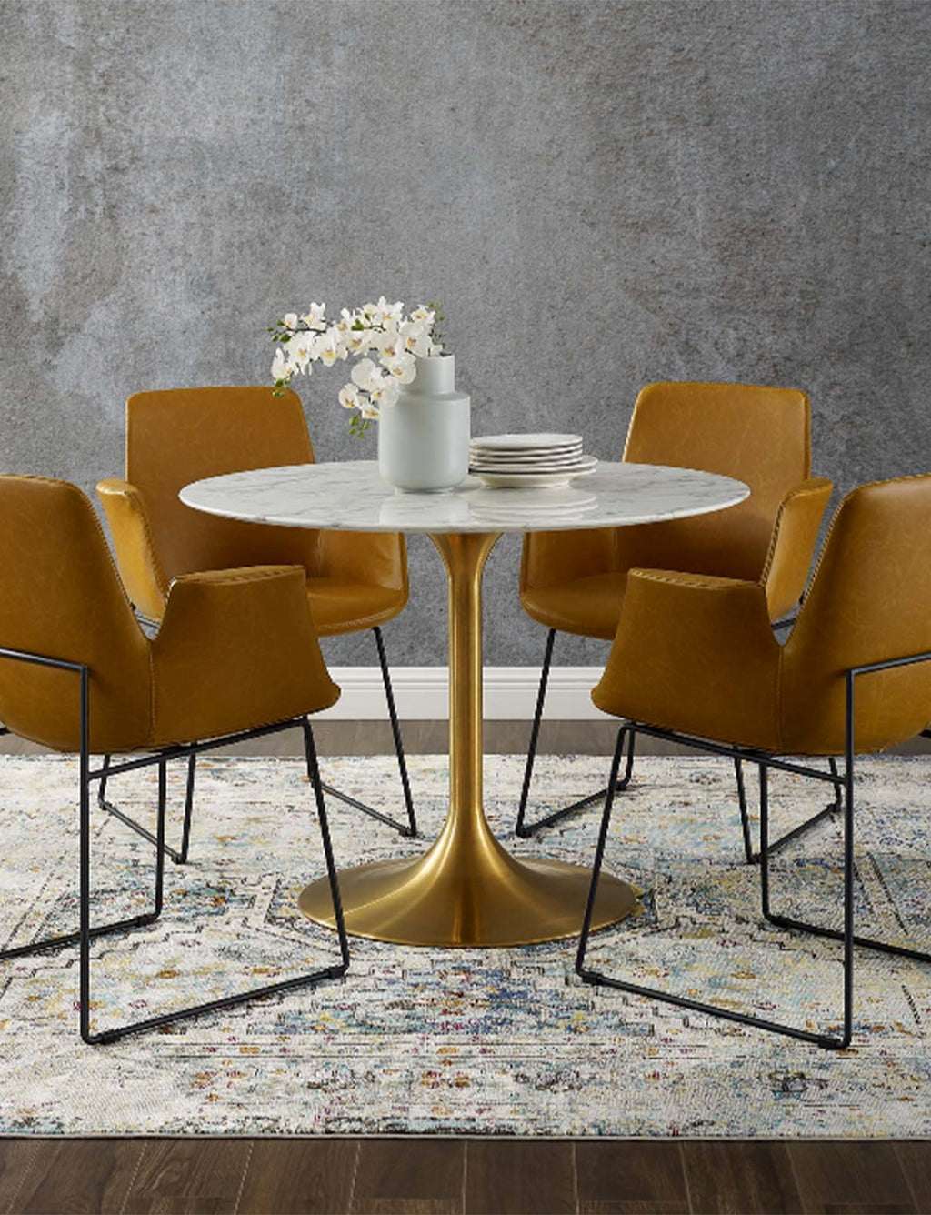 Lily Round Marble 36 Dining Table, gold base