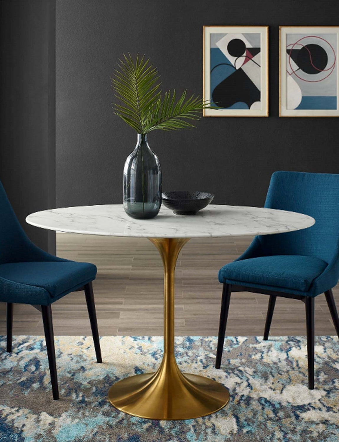 Lily Oval Marble 54 Dining Table, gold base