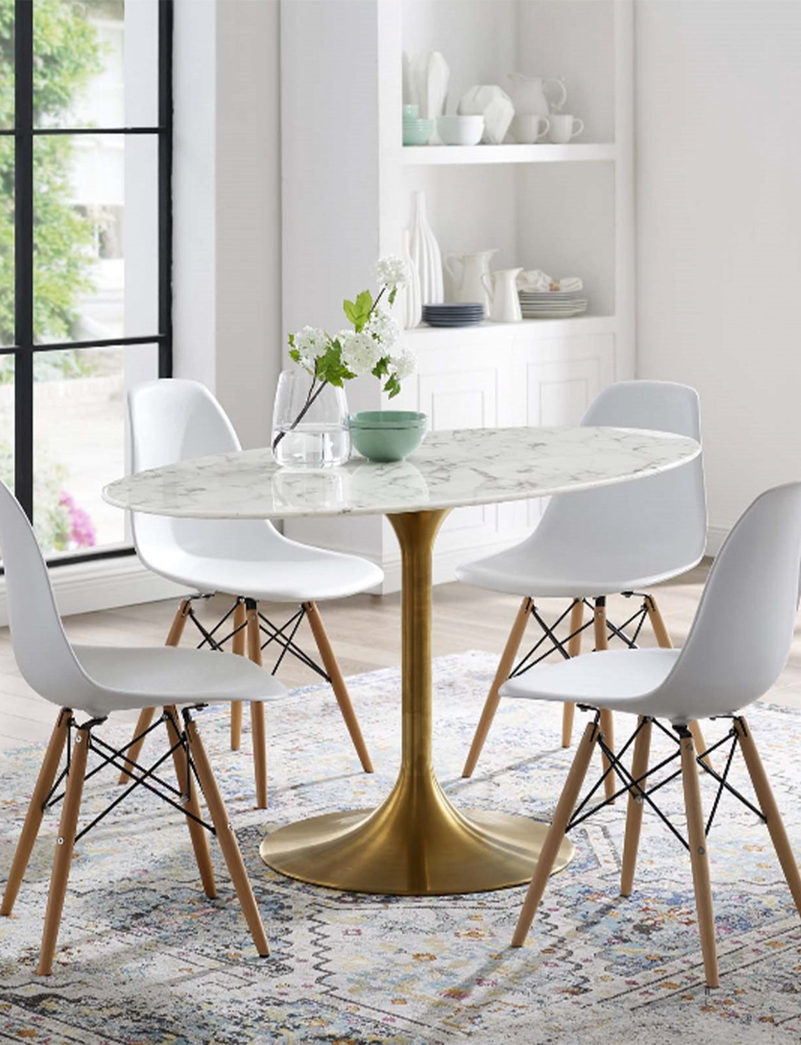 Lily Oval Marble 48 Dining Table, gold base