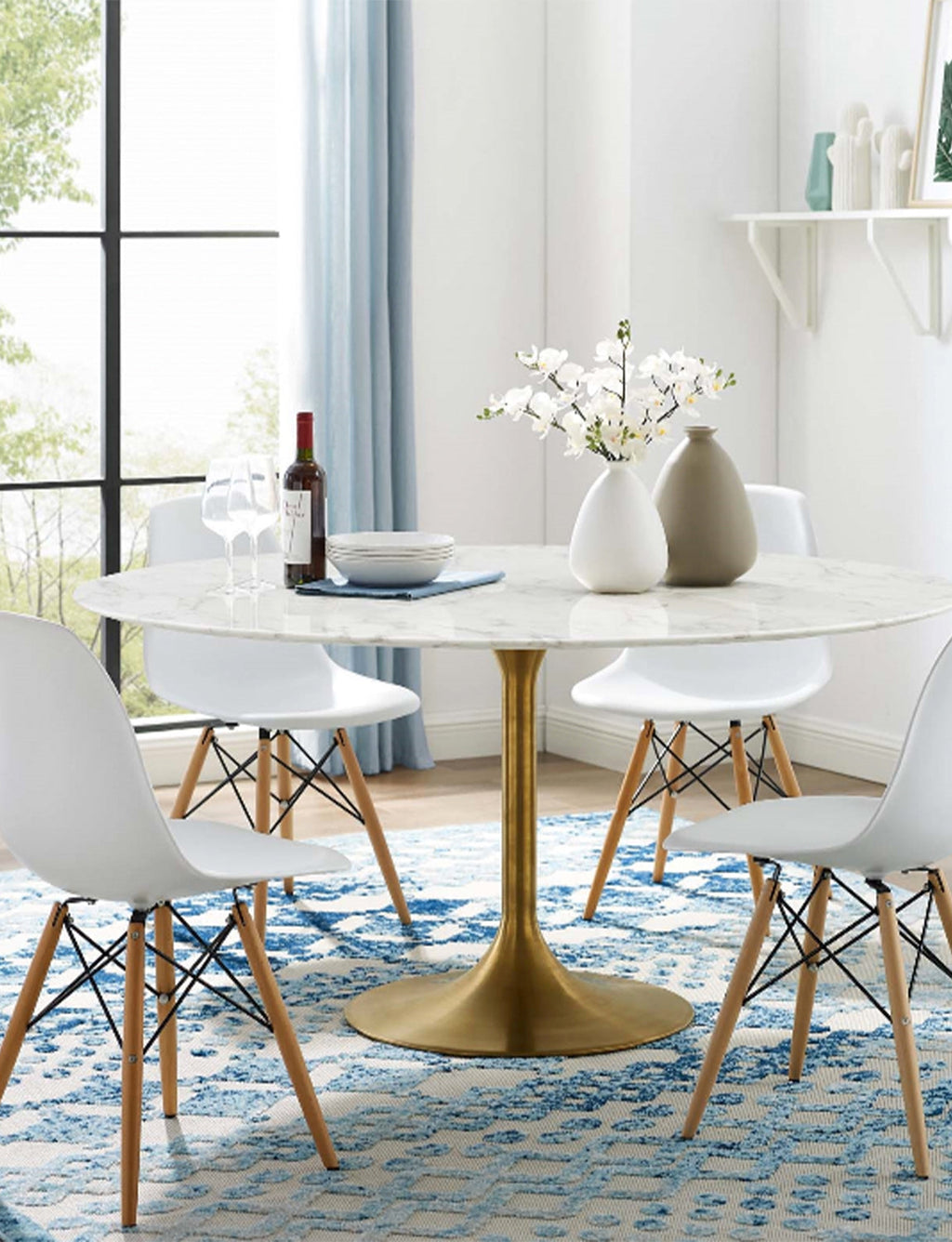 Lily Round Marble 48 Dining Table, gold base