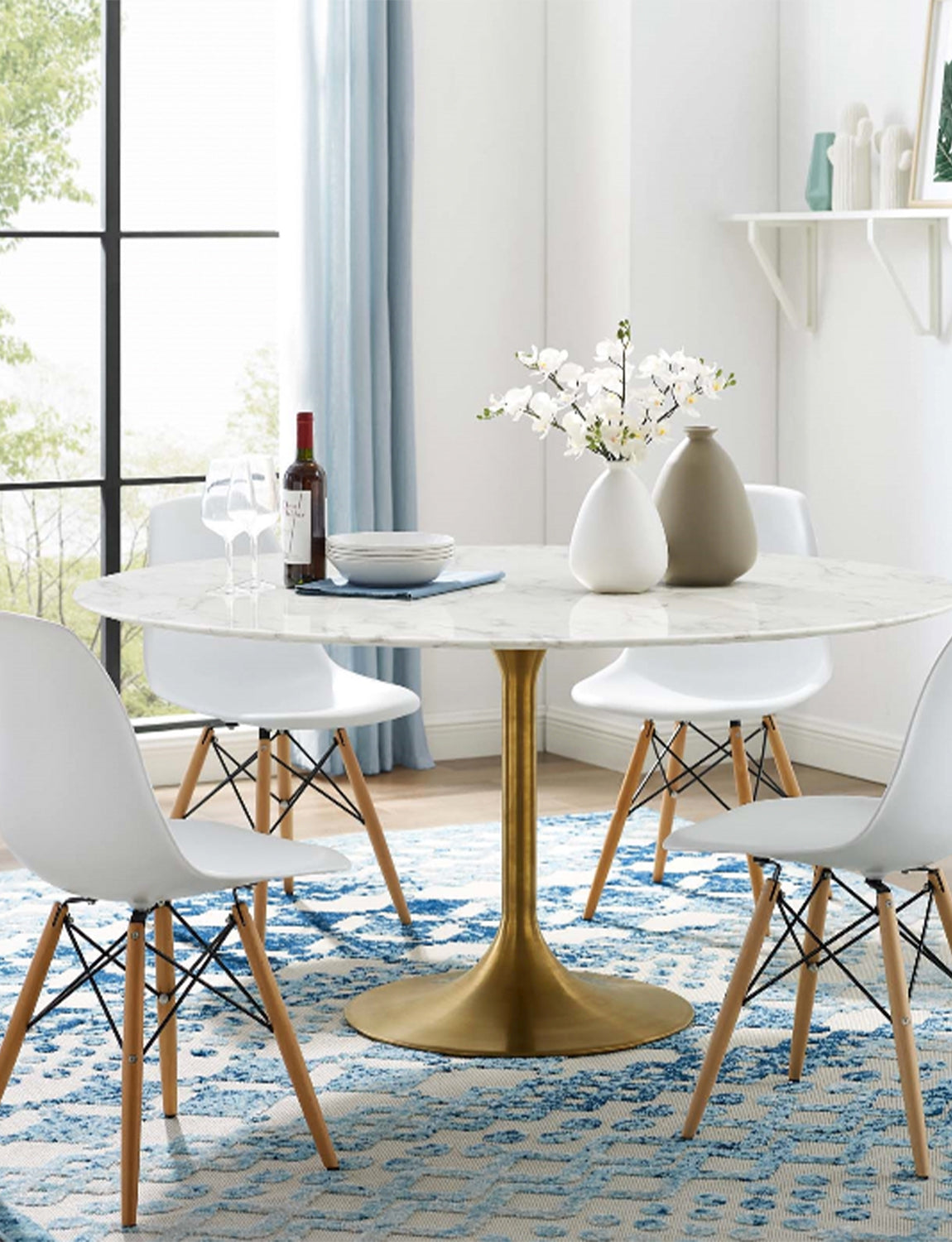 Lily Round Marble 40 Dining Table, gold base