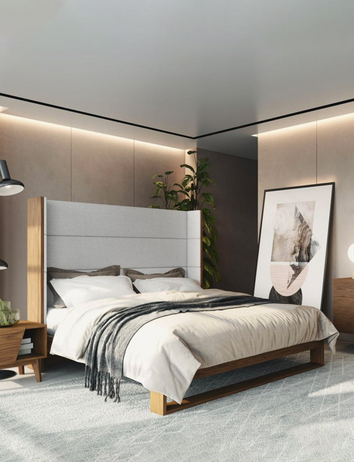 Helio Fabric & Walnut Bed