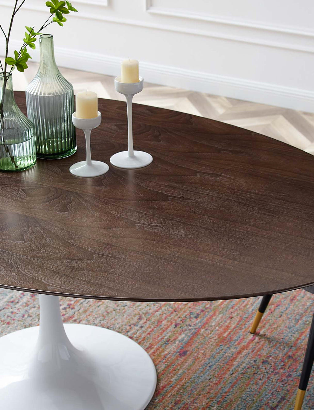 Lily Cherry Walnut Oval Dining Table, white base