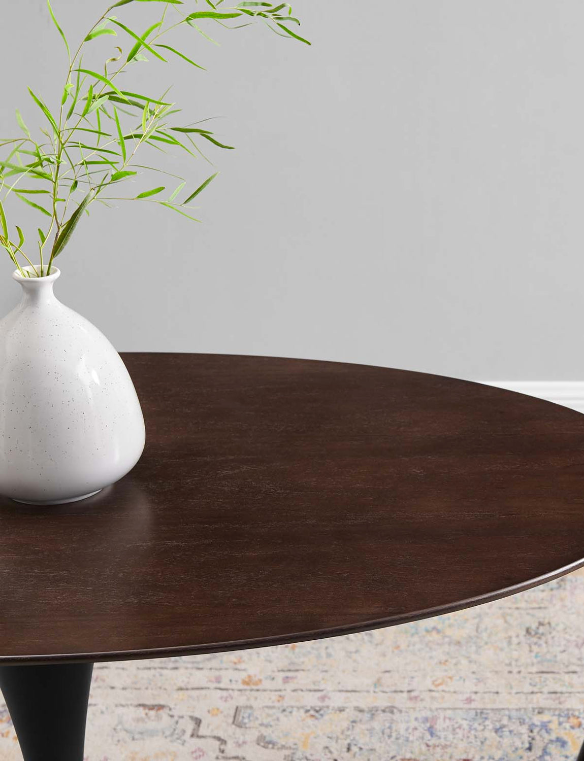 Lily Cherry Walnut Oval Dining Table, black base