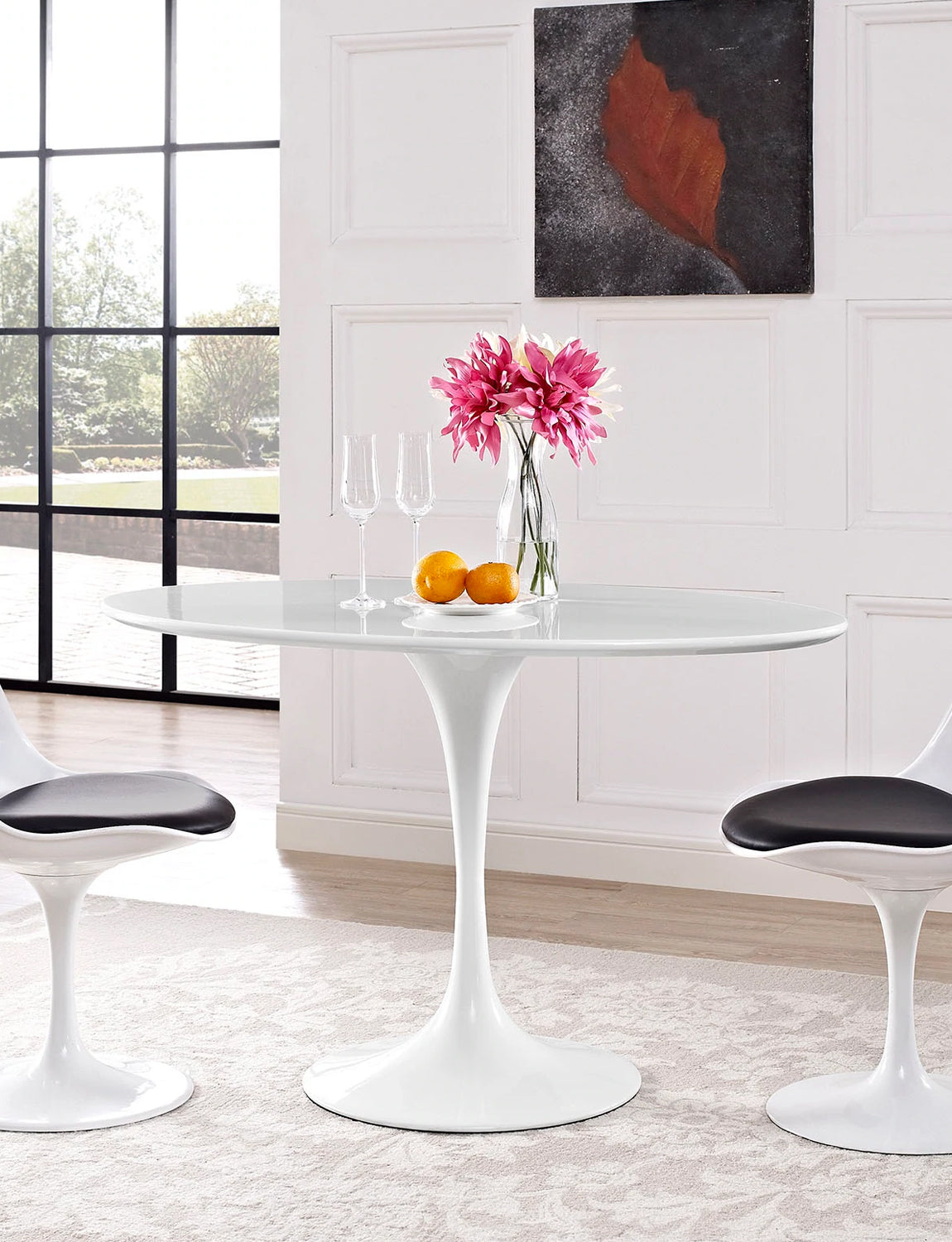 Lily White Oval 48 Dining Table, white base