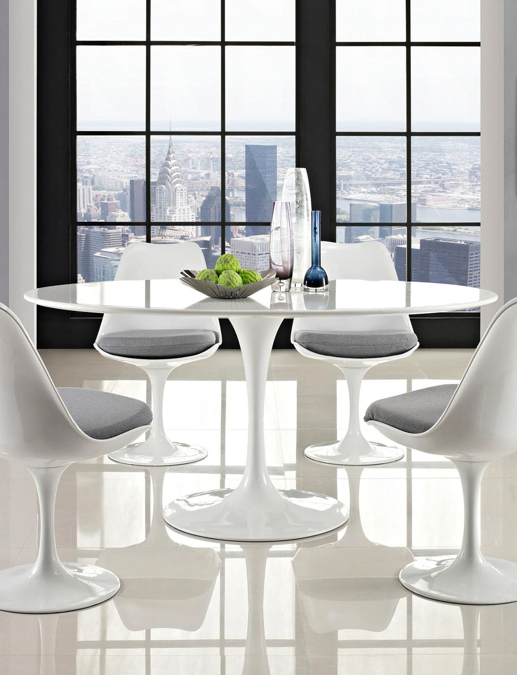 Lily White Oval 78 Dining Table, white base
