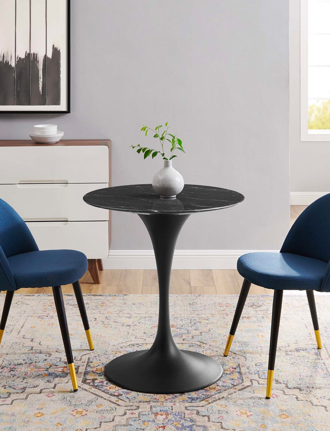 Lily Round Black Marble 40Dining Table, black base