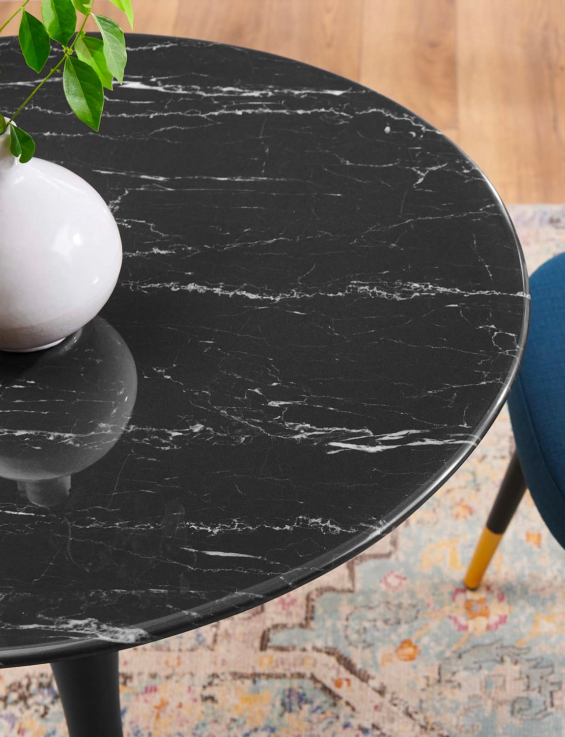 Lily Round Black Marble 48 Dining Table, black base