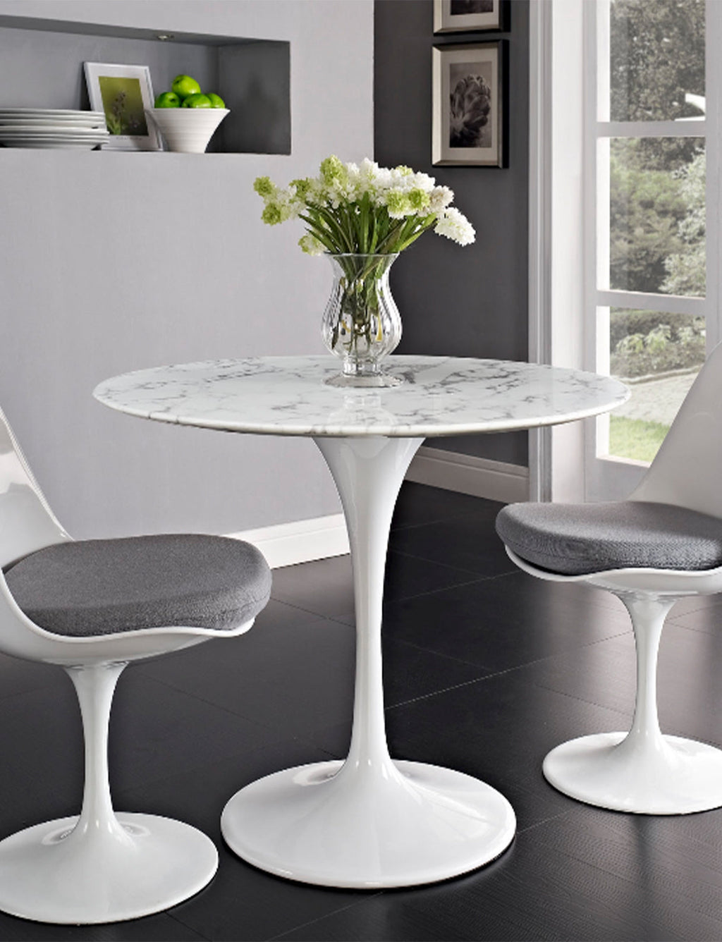 Lily Round Marble 54 Dining Table, white base