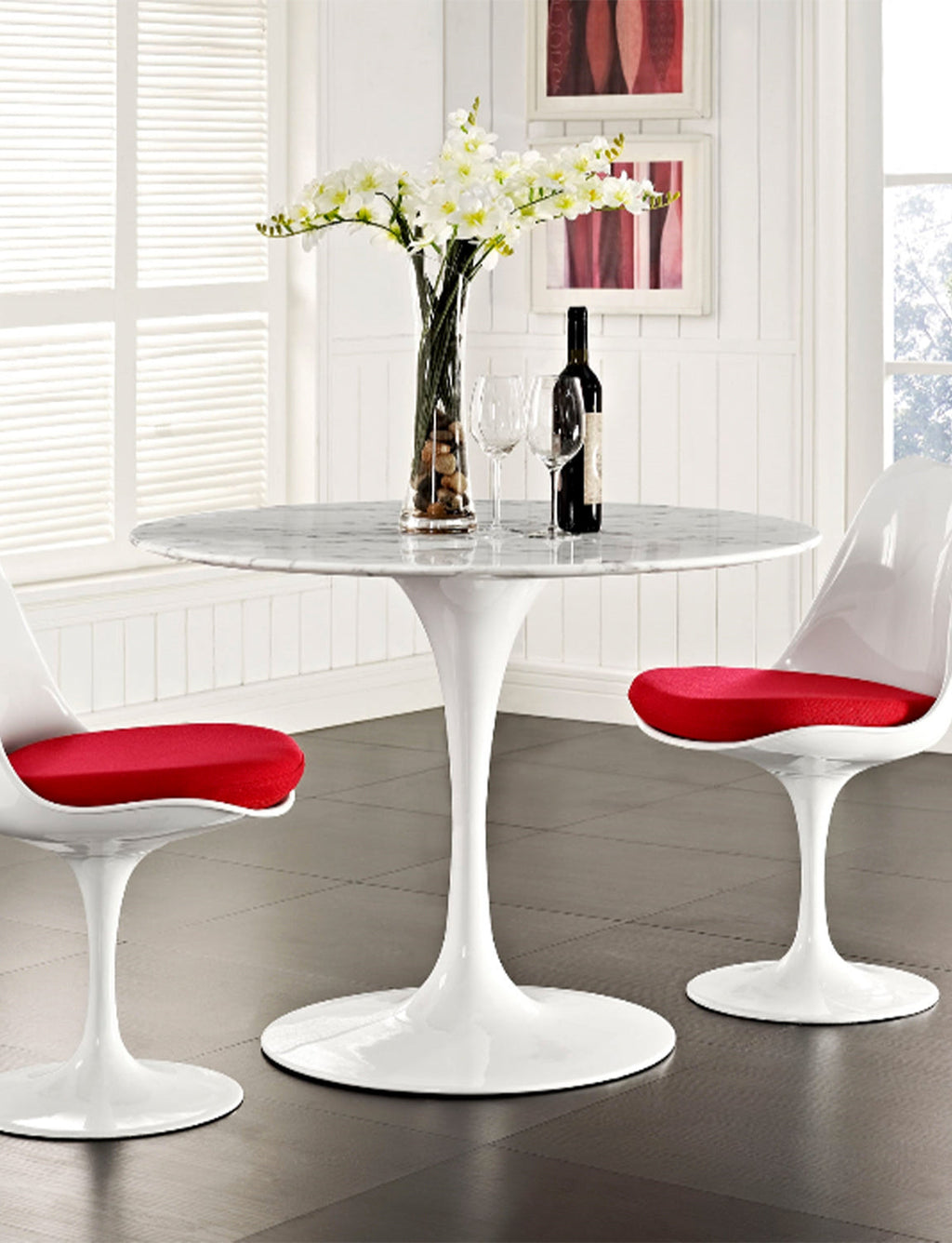 Lily Round Marble 60 Dining Table, white base
