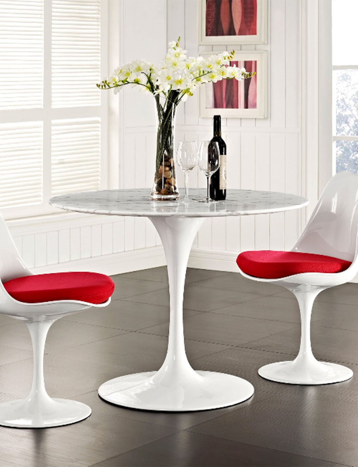 Lily Round Marble 28 Dining Table, white base