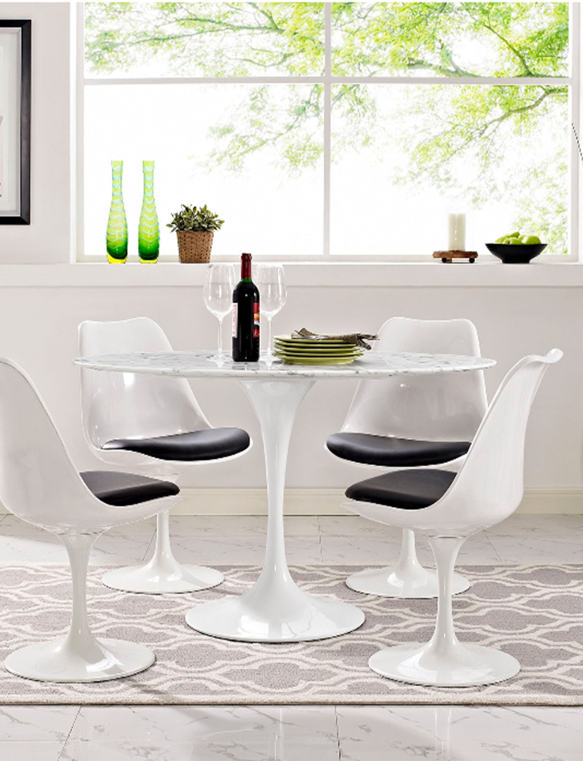 Lily Round Marble 54 Dining Table, white base