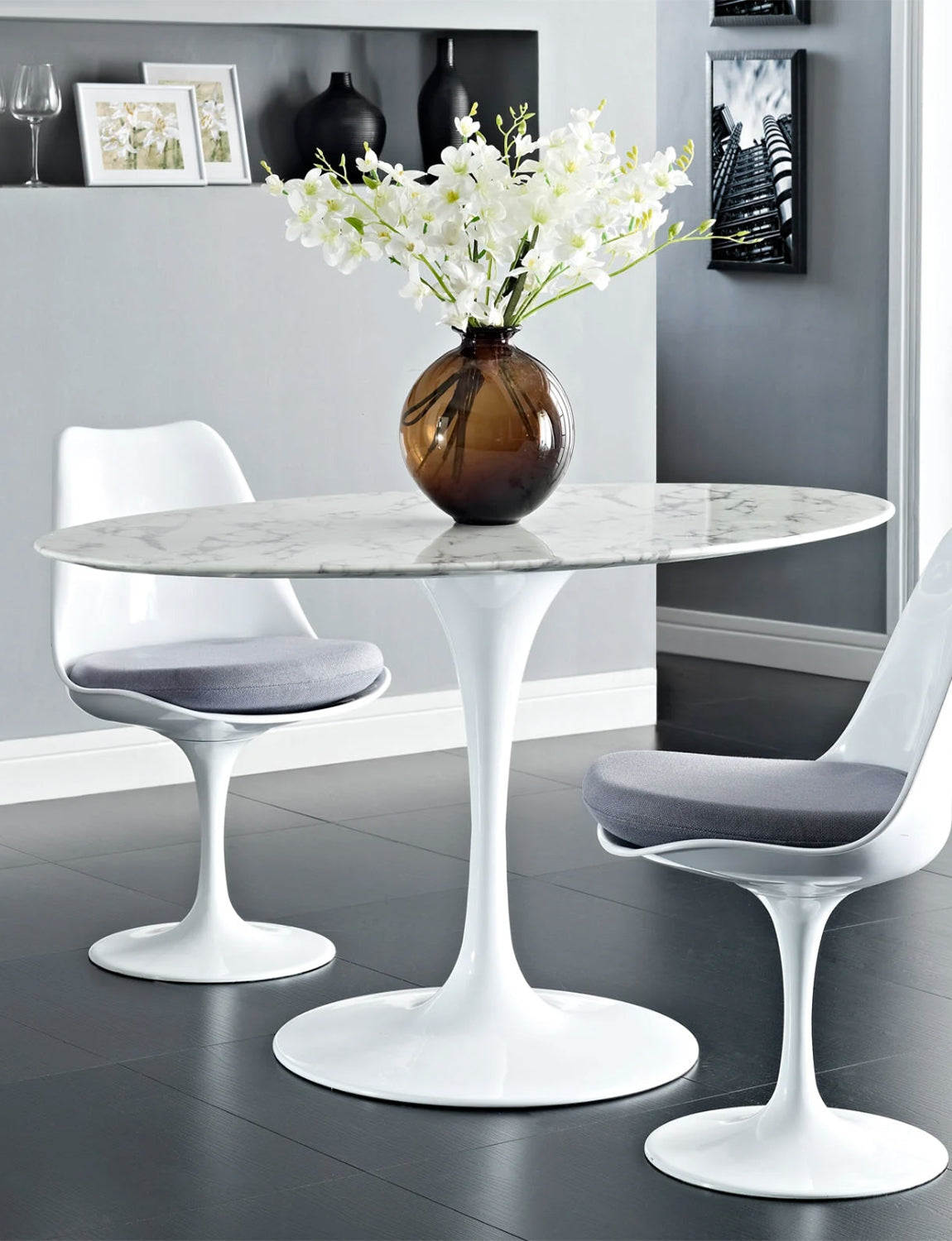 Lily Oval Marble 48 Dining Table, white base