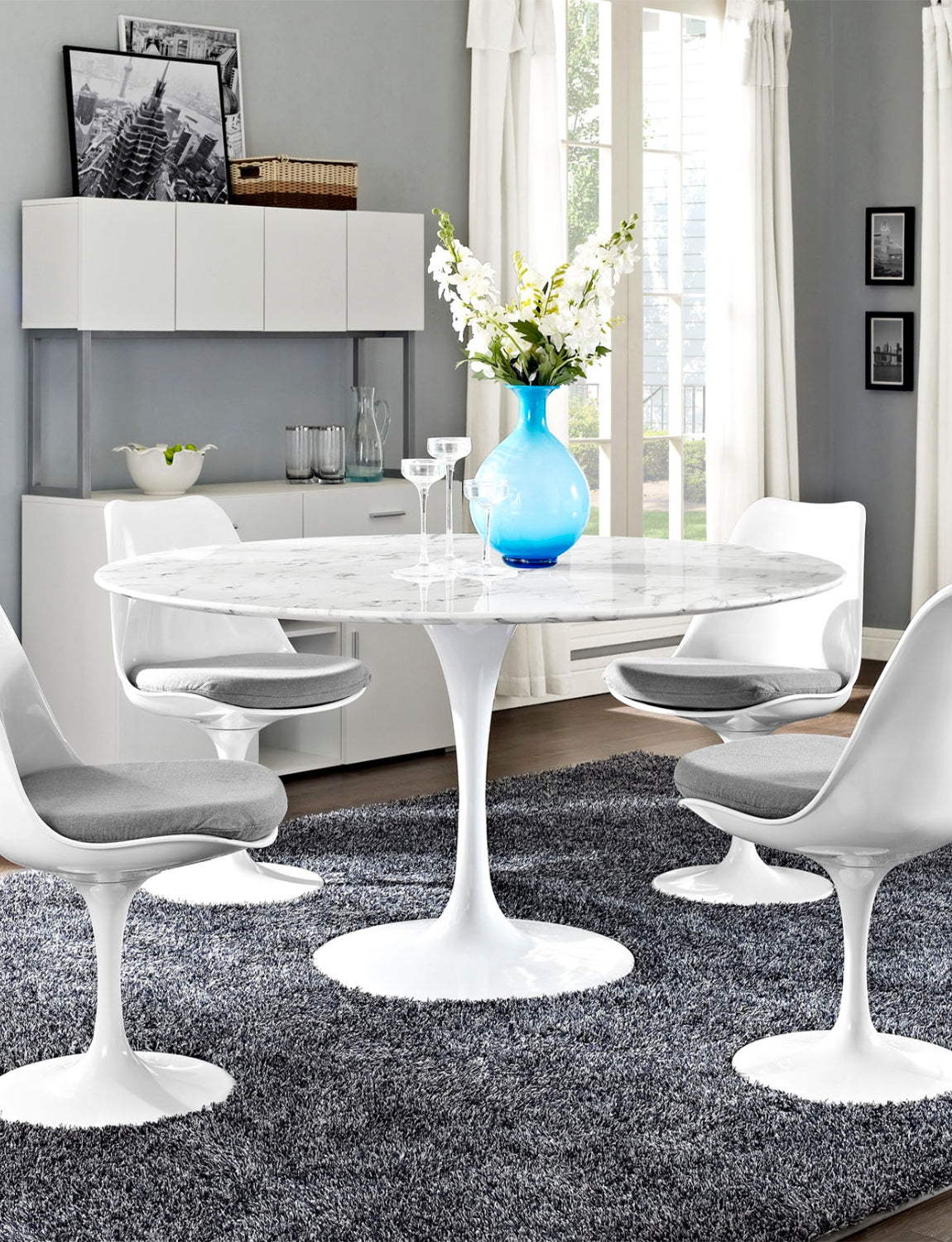 Lily Round Marble 48 Dining Table, white base