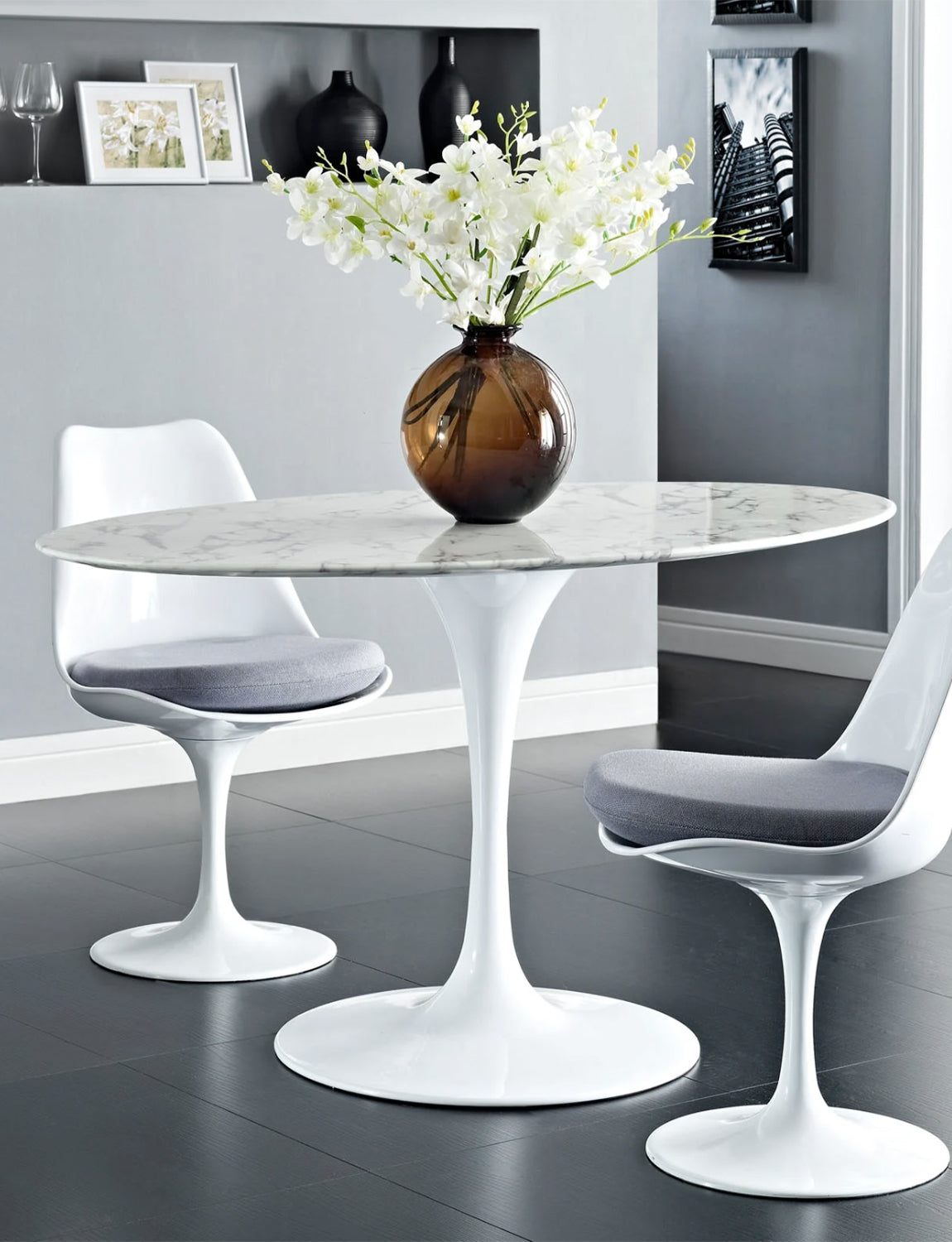 Lily Oval Marble 48 Dining Table, white base