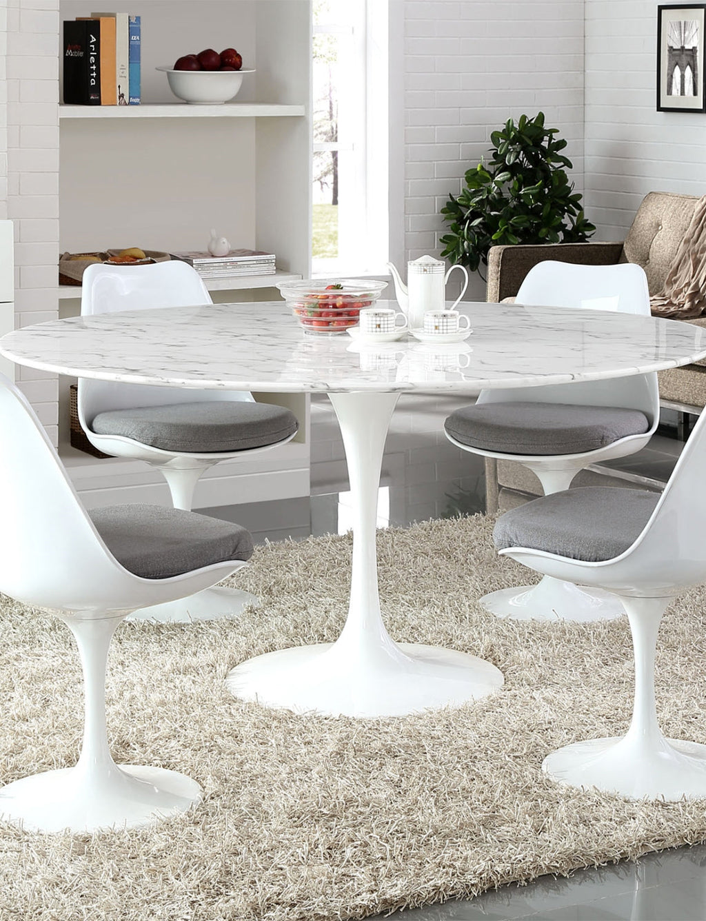 Lily Round Marble 60 Dining Table, white base
